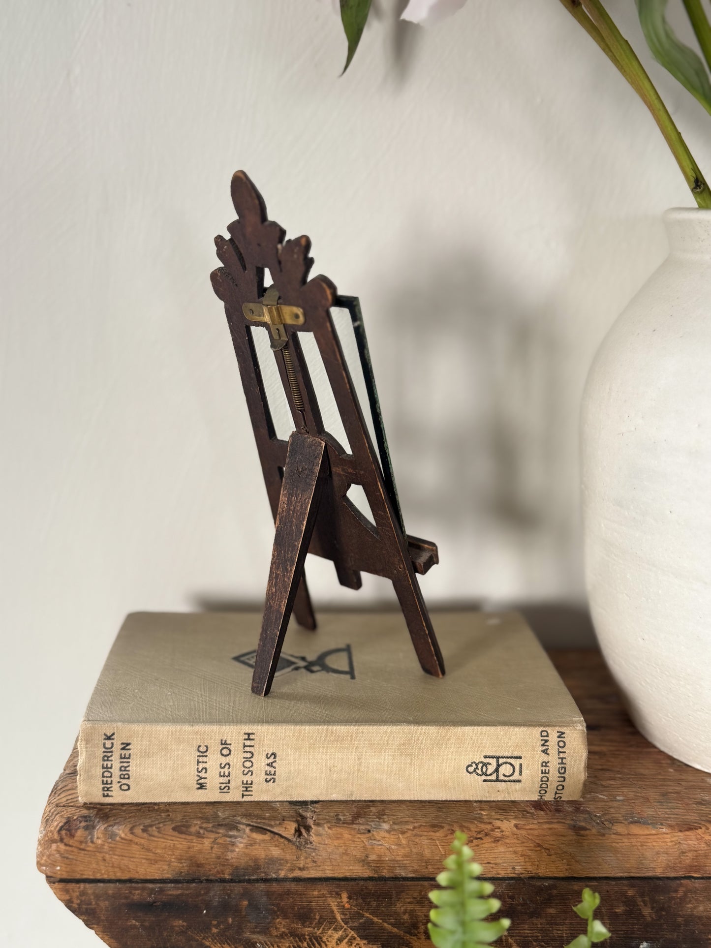 Antique Victorian/Edwardian Hand-Carved Tabletop Easel Photo Frame