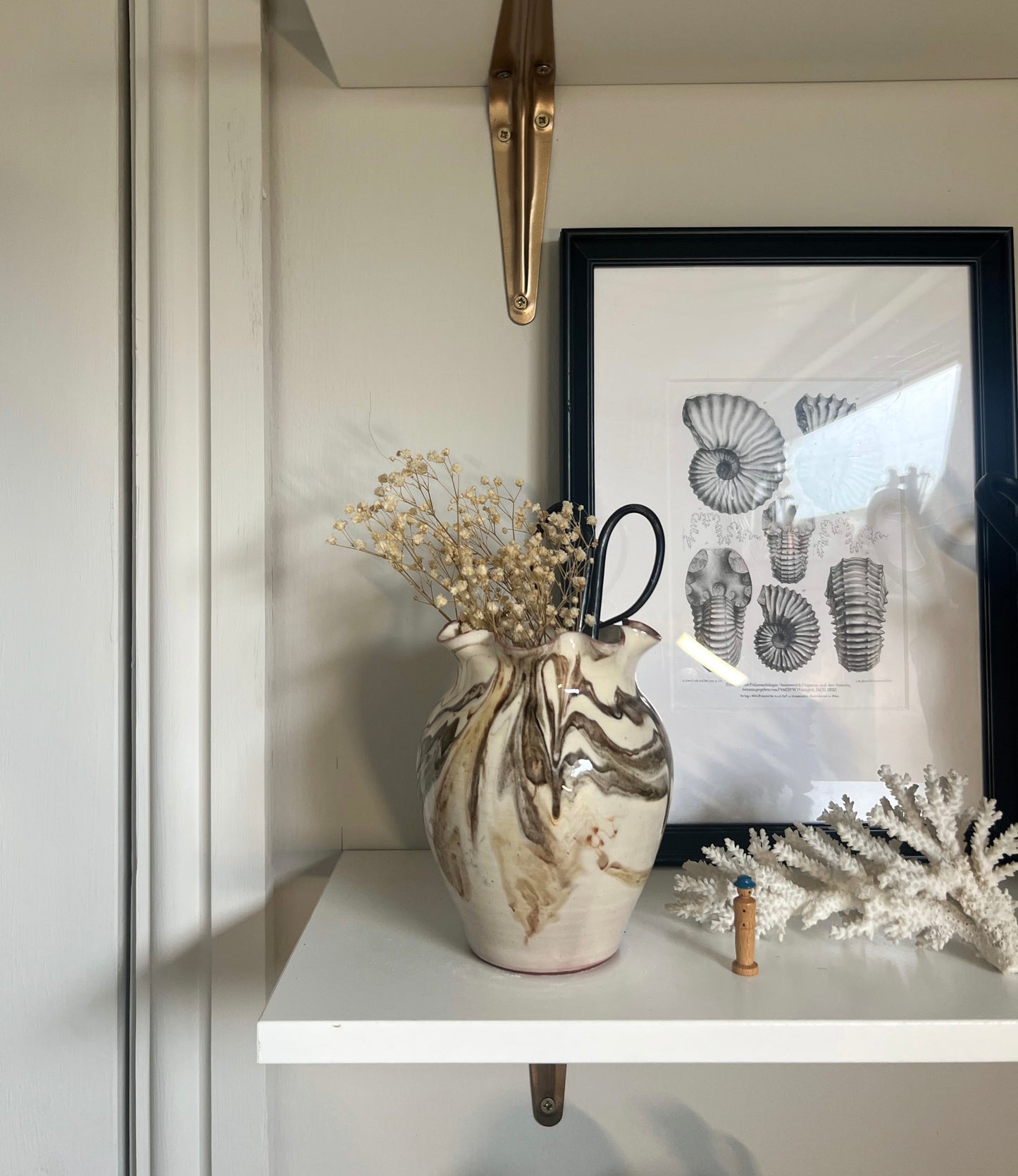 Scalloped Top Slipware Marbled Vase