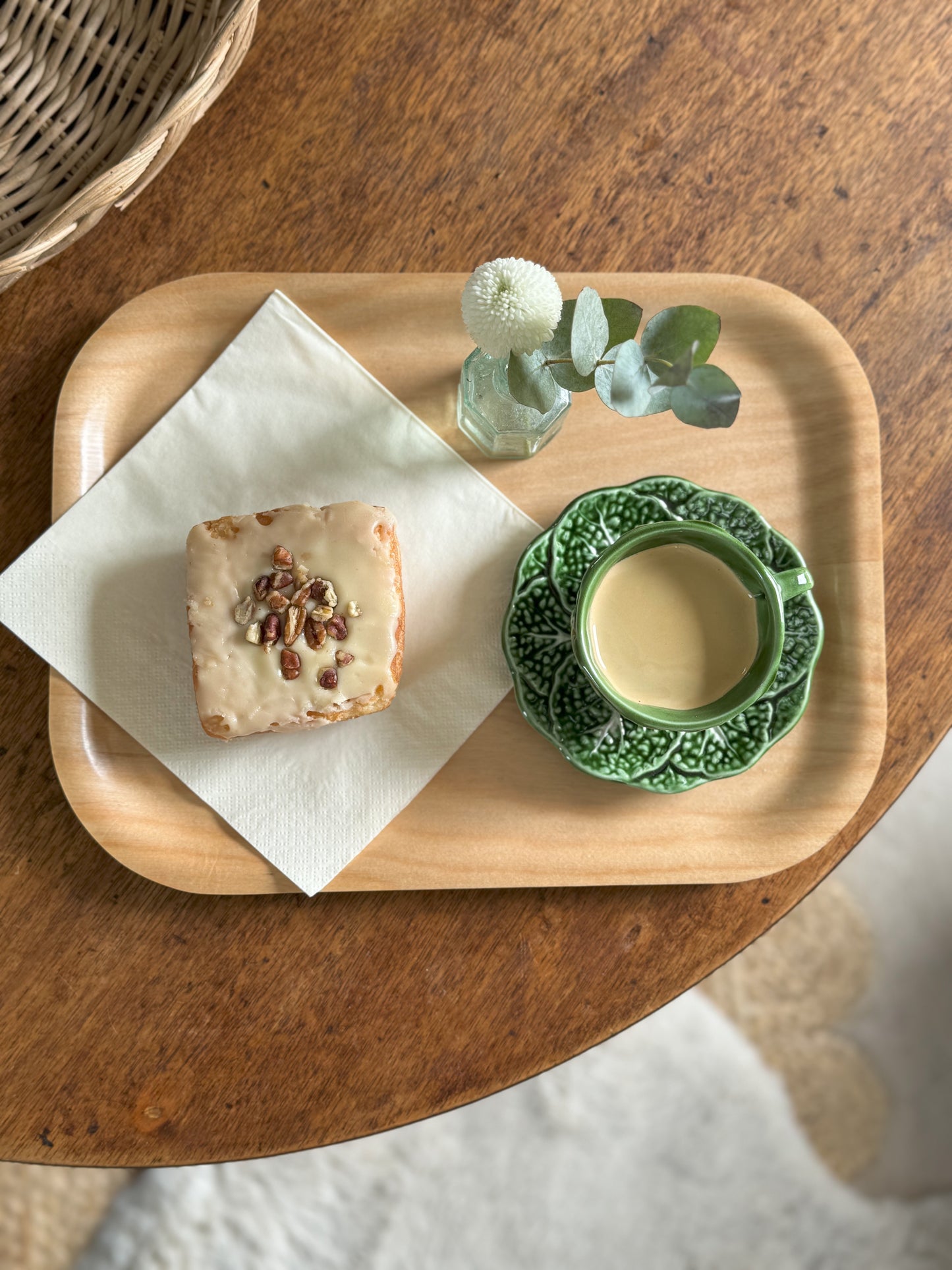 Antique Majolica Portuguese Cabbage Leaf Espresso Cup & Saucer
