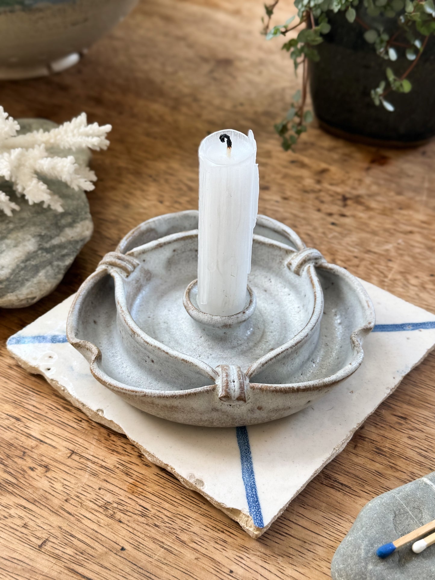 Very Rare Janet Slade Studio Pottery Candle Holder • Scalloped Celtic Knot Form