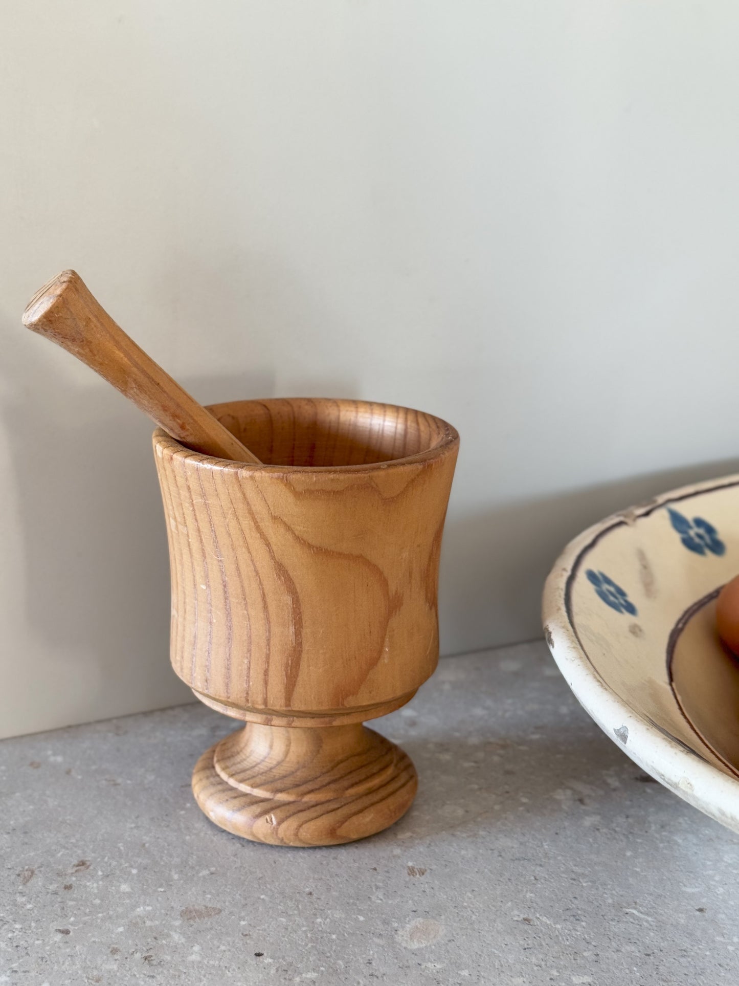 Vintage Portuguese Pine Pestle & Mortar