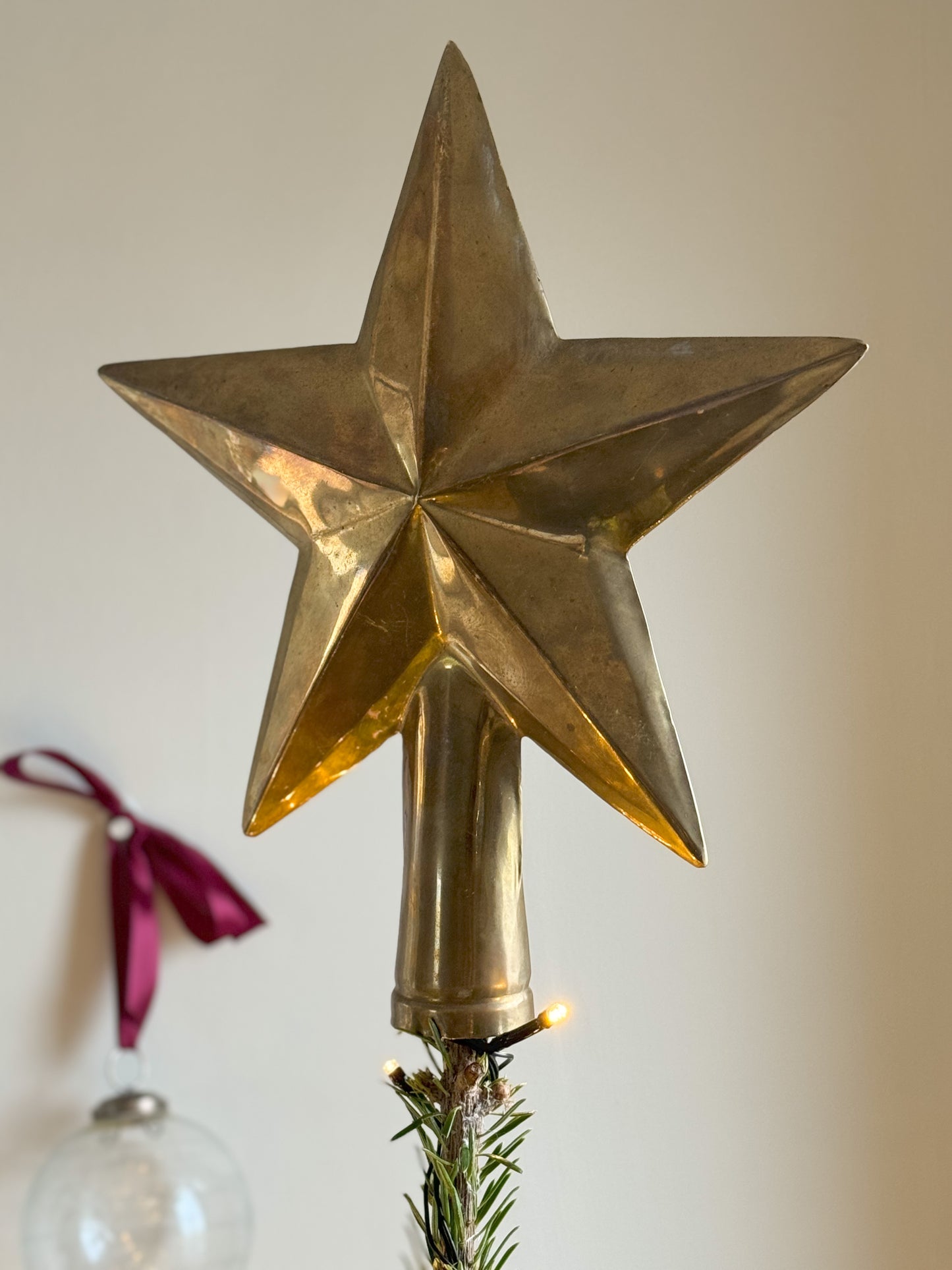 Large Vintage Indian Brass Star Tree Topper