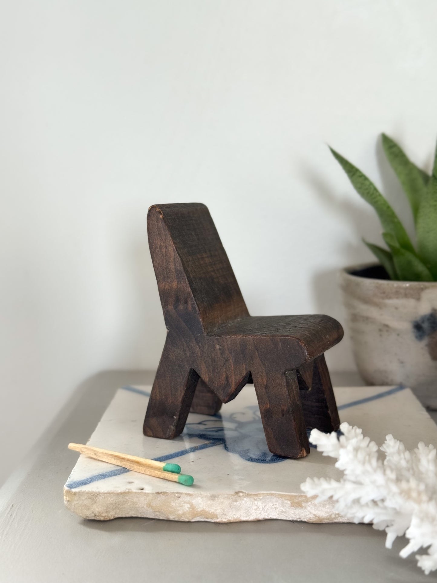 Vintage Miniature Hand-Carved Folk Art Wooden Chair