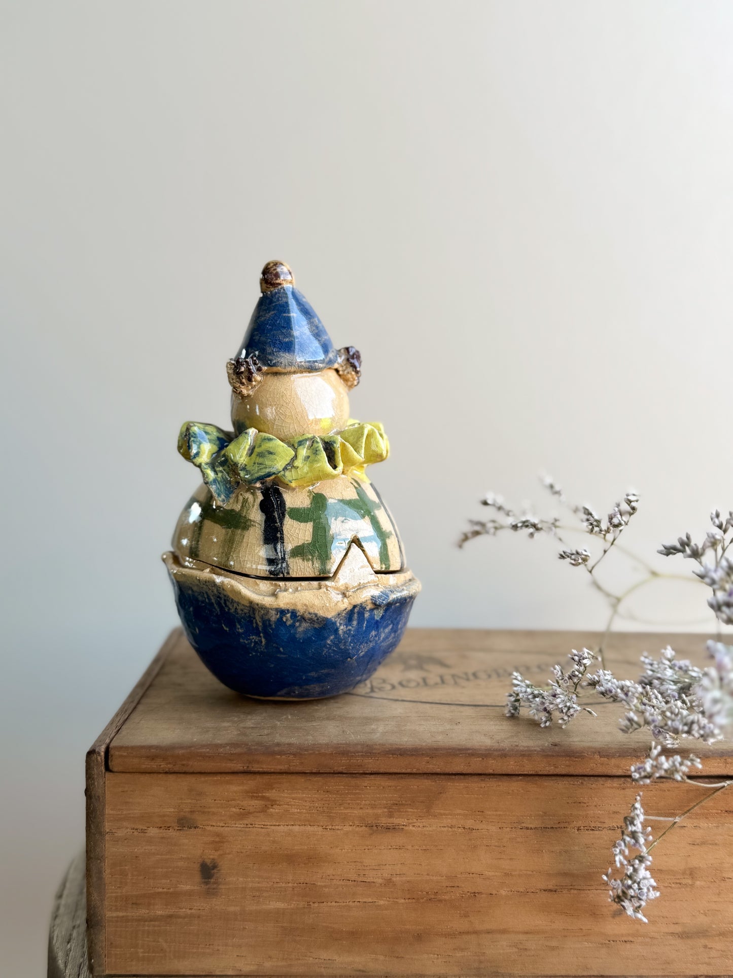Vintage One-of-a-Kind Handmade Studio Pottery Clown • Sculptural Jar
