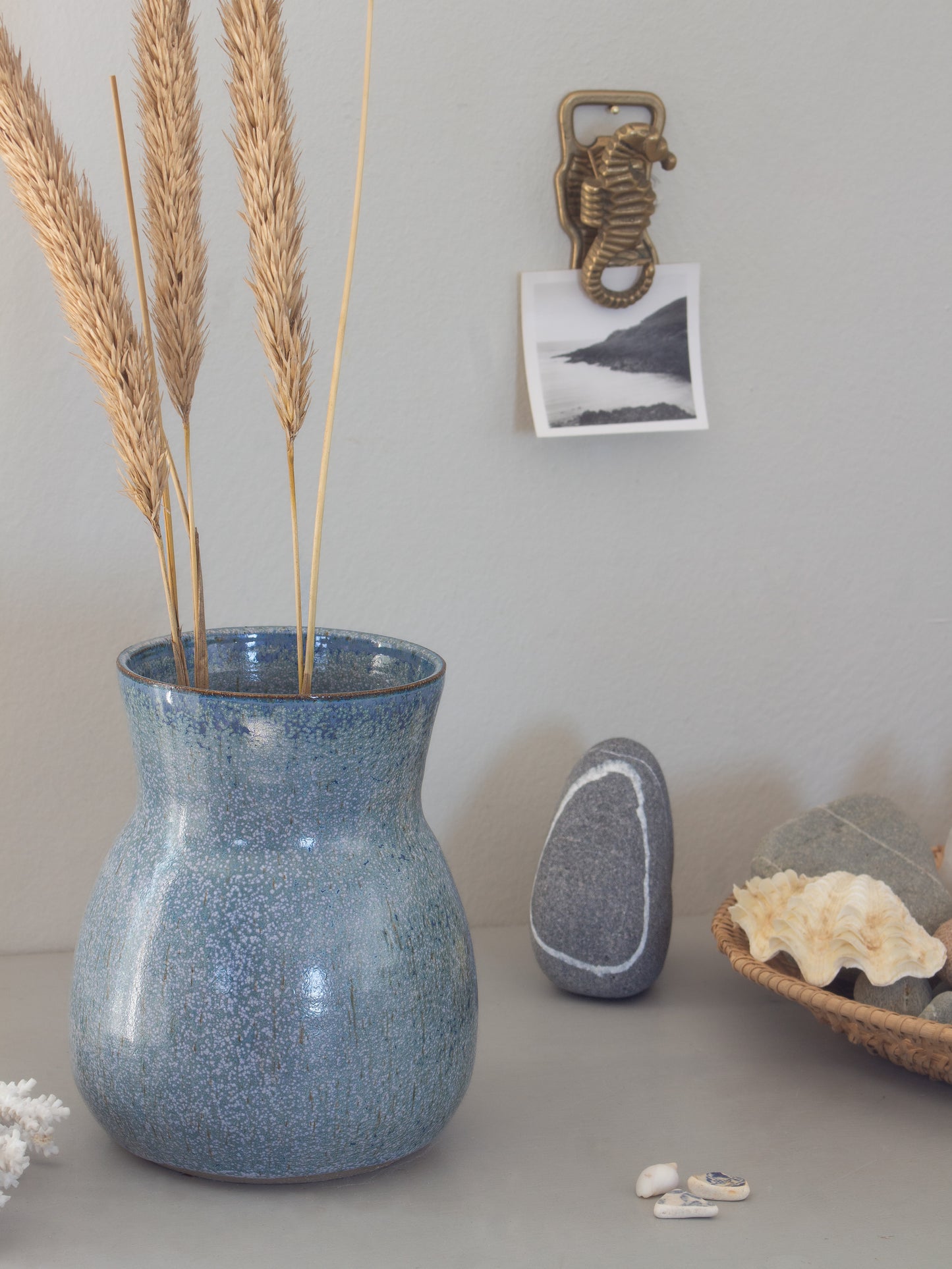 Vintage Studio Pottery Vase with Sea Blue Glaze
