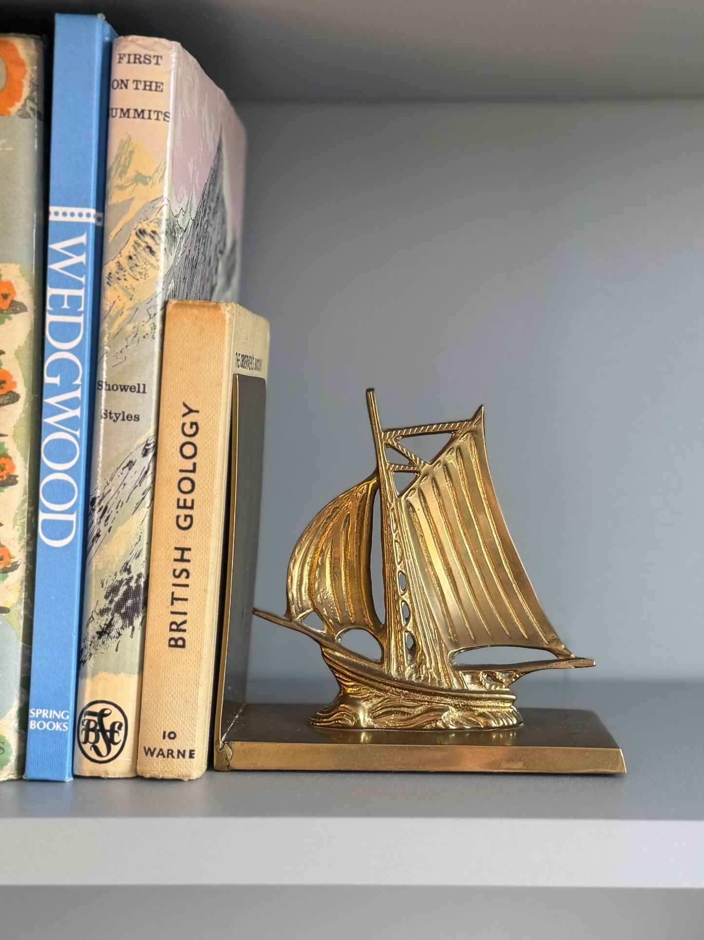 Vintage Solid Brass Sailing Ship Bookend Pair