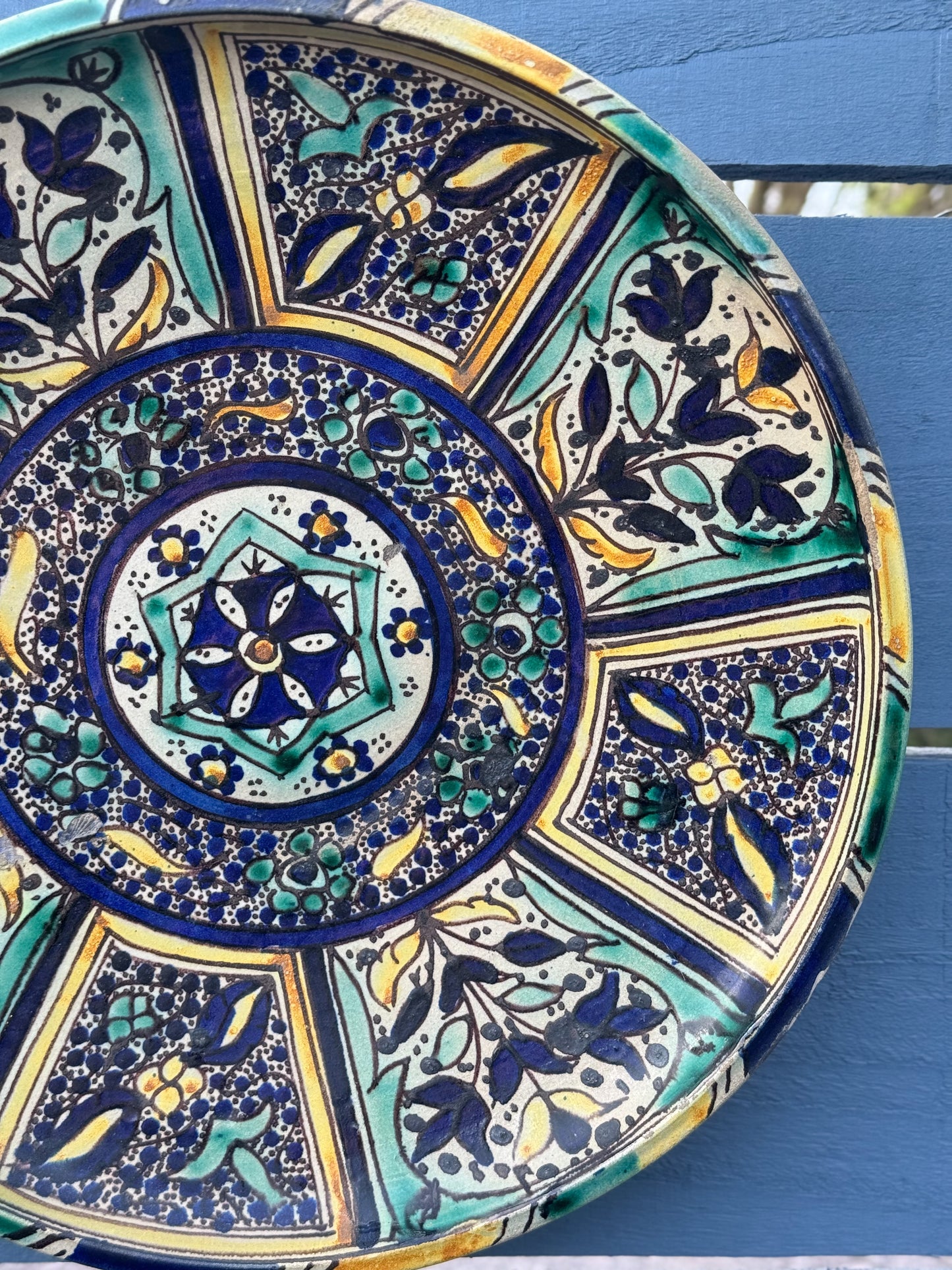 Vintage Hand-Painted Moroccan Wall Plate - Fez Region