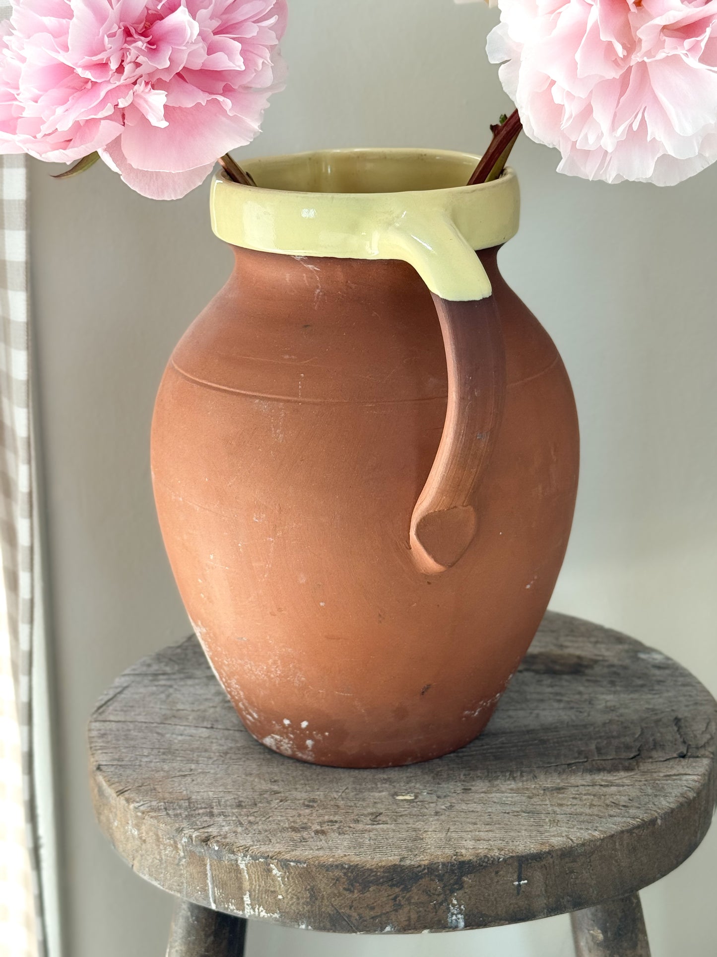 Large Vintage Terracotta & Cream English Slipware Jug