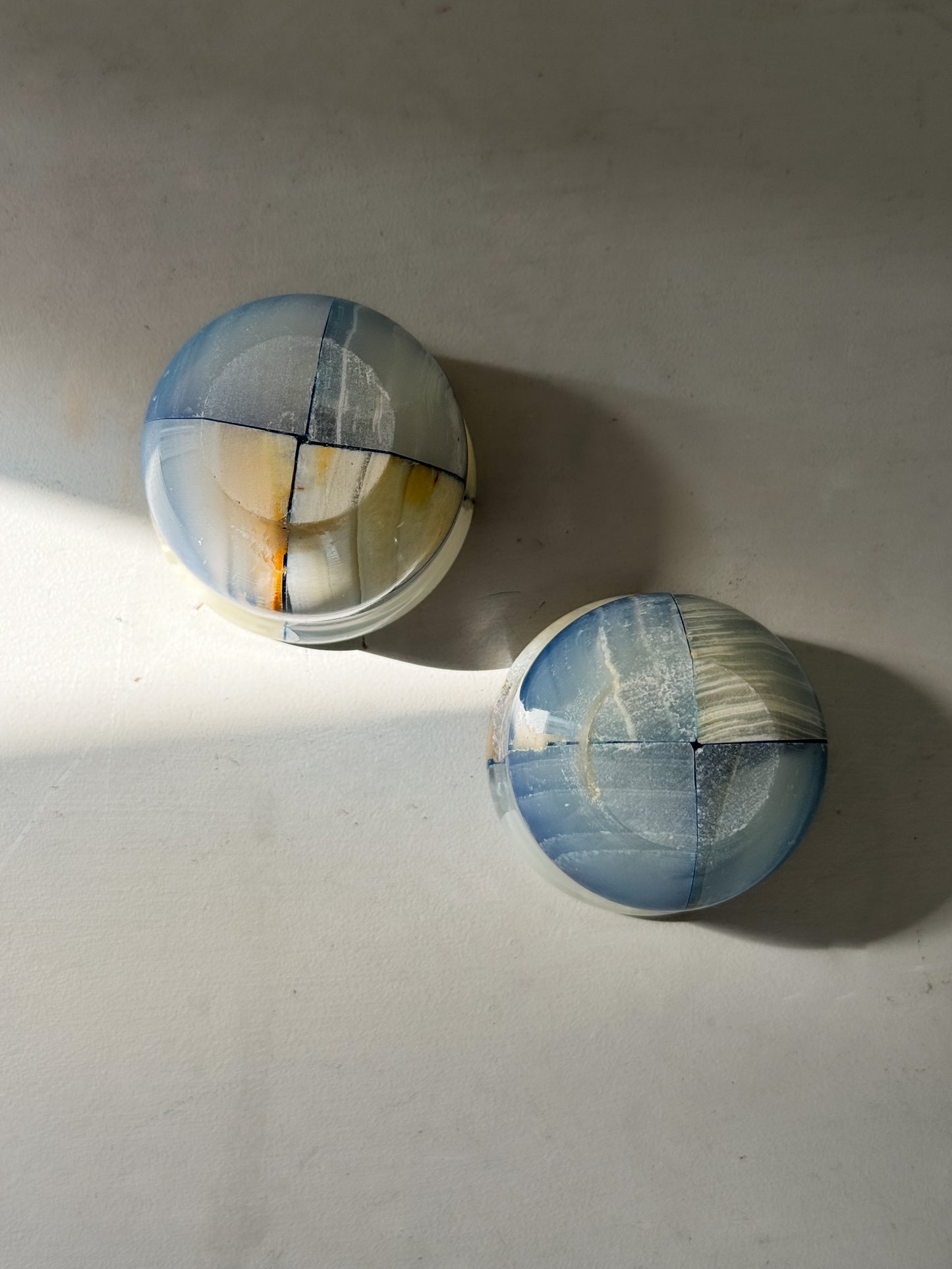 Pair of Vintage Checkered Polished Onyx Pinch Pots