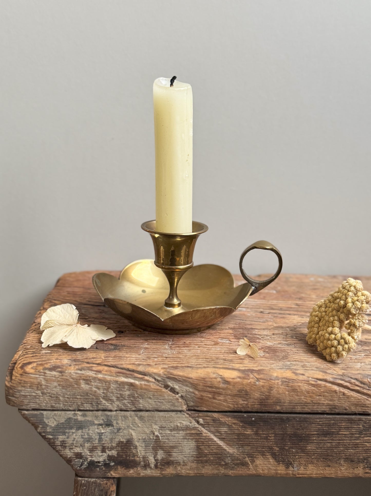 Vintage Solid Brass Scalloped Chamberstick