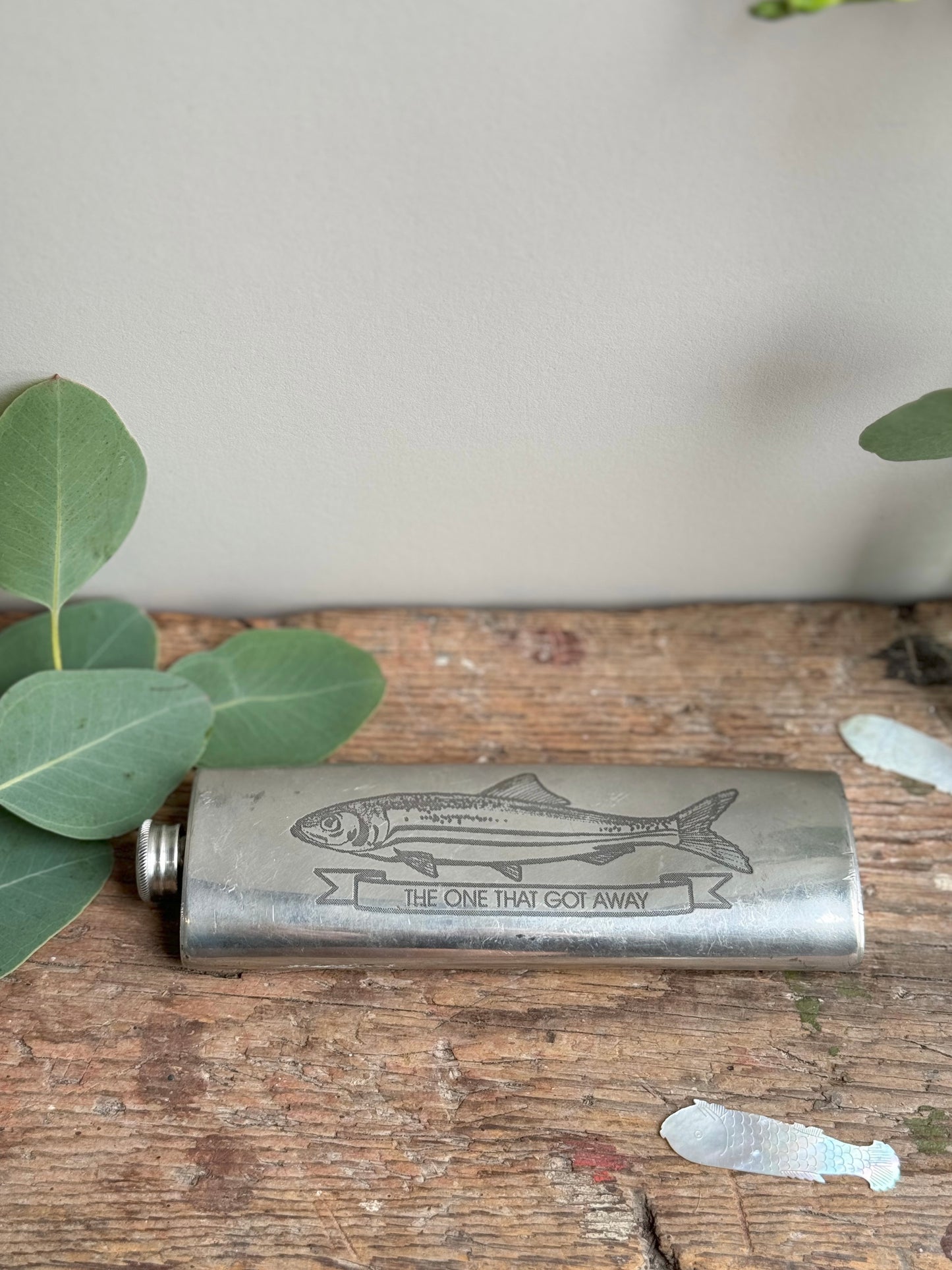 Vintage Wentworth Pewter ‘The One That Got Away’ Hip Flask, Made in Sheffield