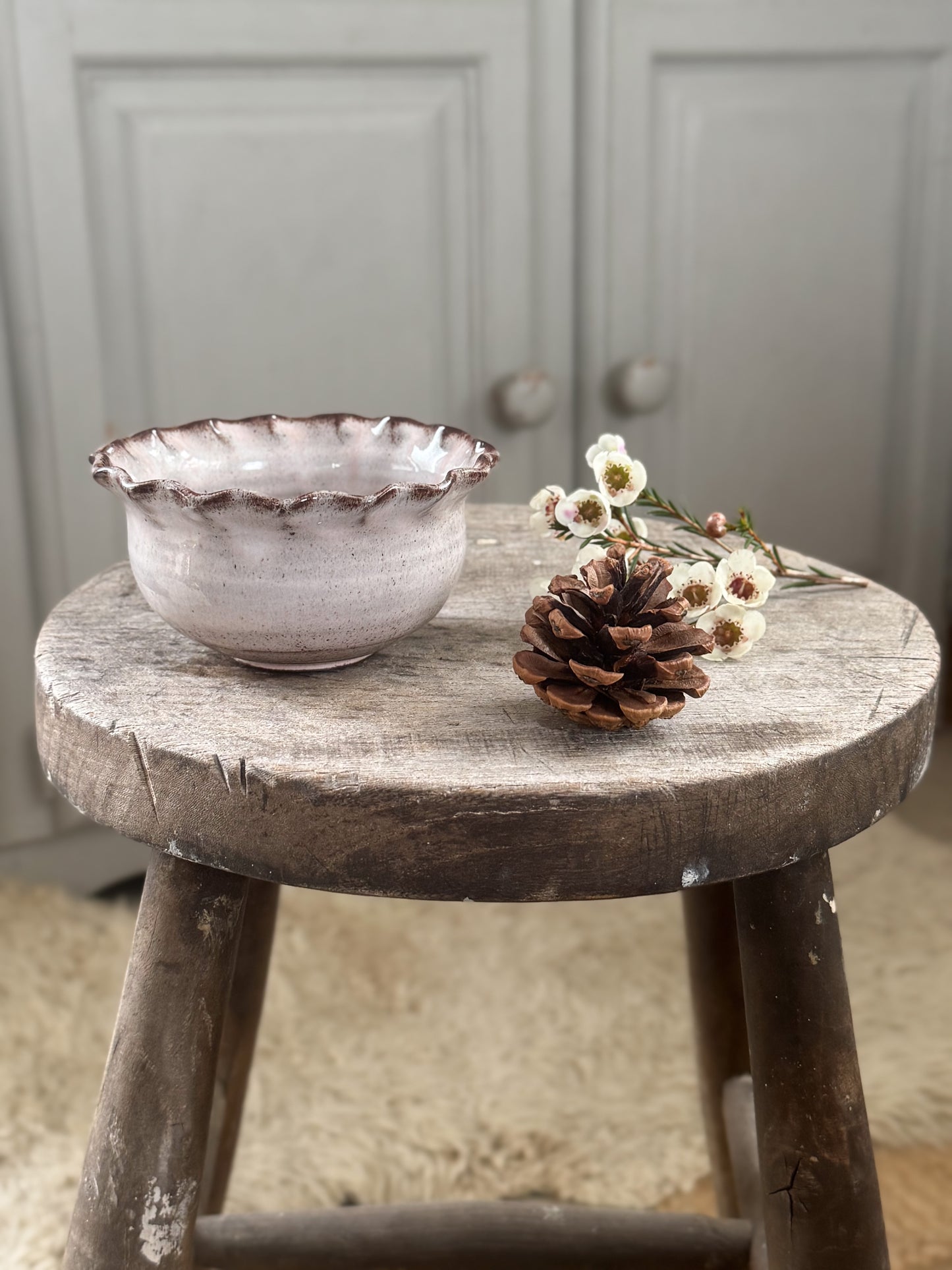 Vintage Studio Pottery Scalloped Edge Bowl by Woburn Pottery