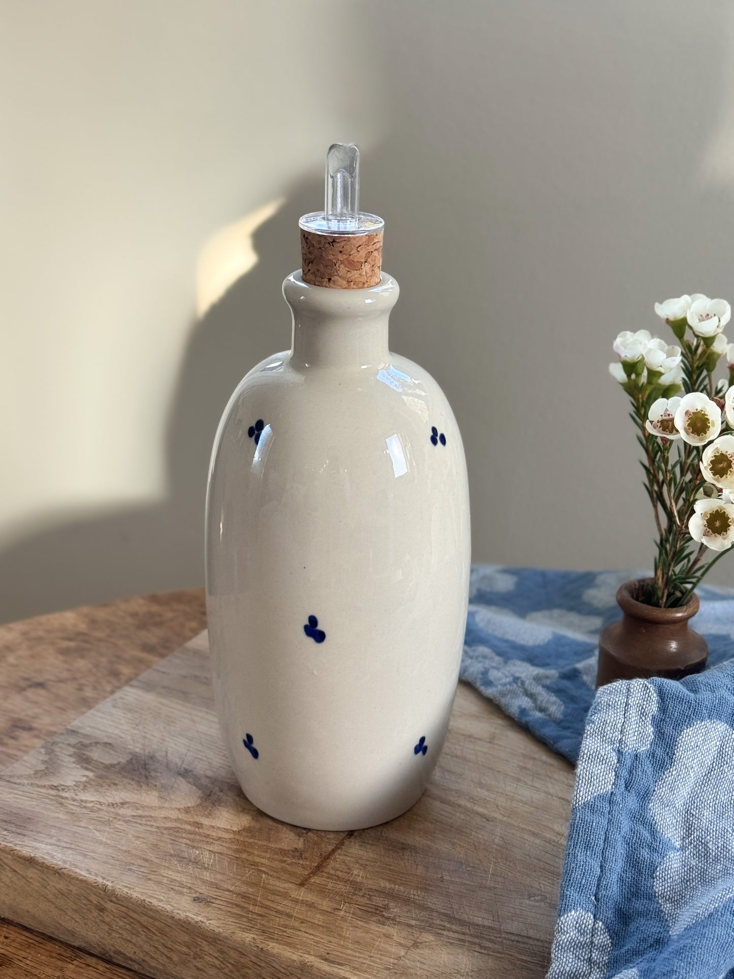 Contemporary Handmade Glazed Ceramic Olive Oil Bottle - Made in Spain