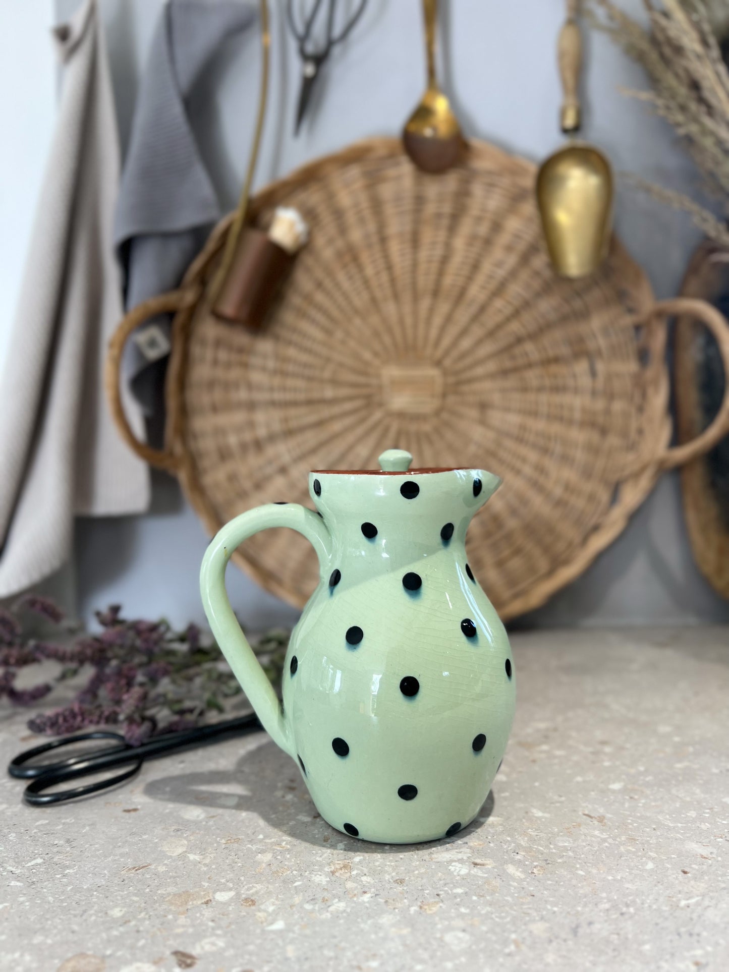 Vintage Babbacombe Torquay Glazed Mint Green Polka Dot Jug