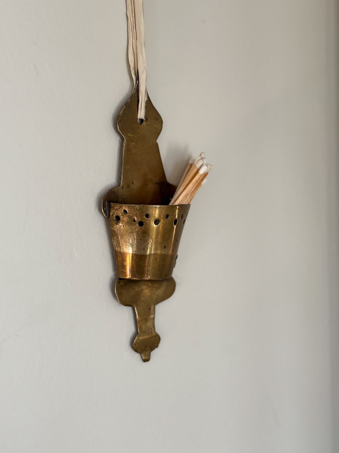 Antique Handmade Solid Brass Spill Holder / Wall Pocket