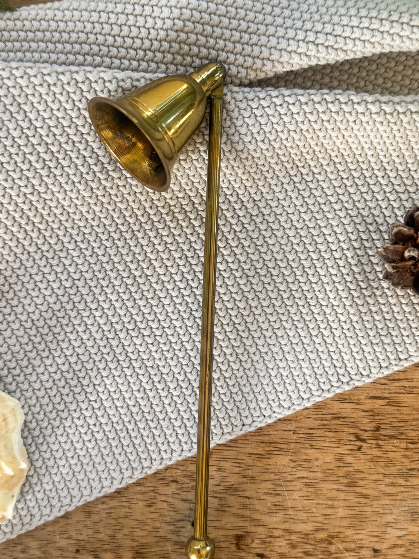 Vintage Brass Candle Snuffer with Varnished Wood Handle