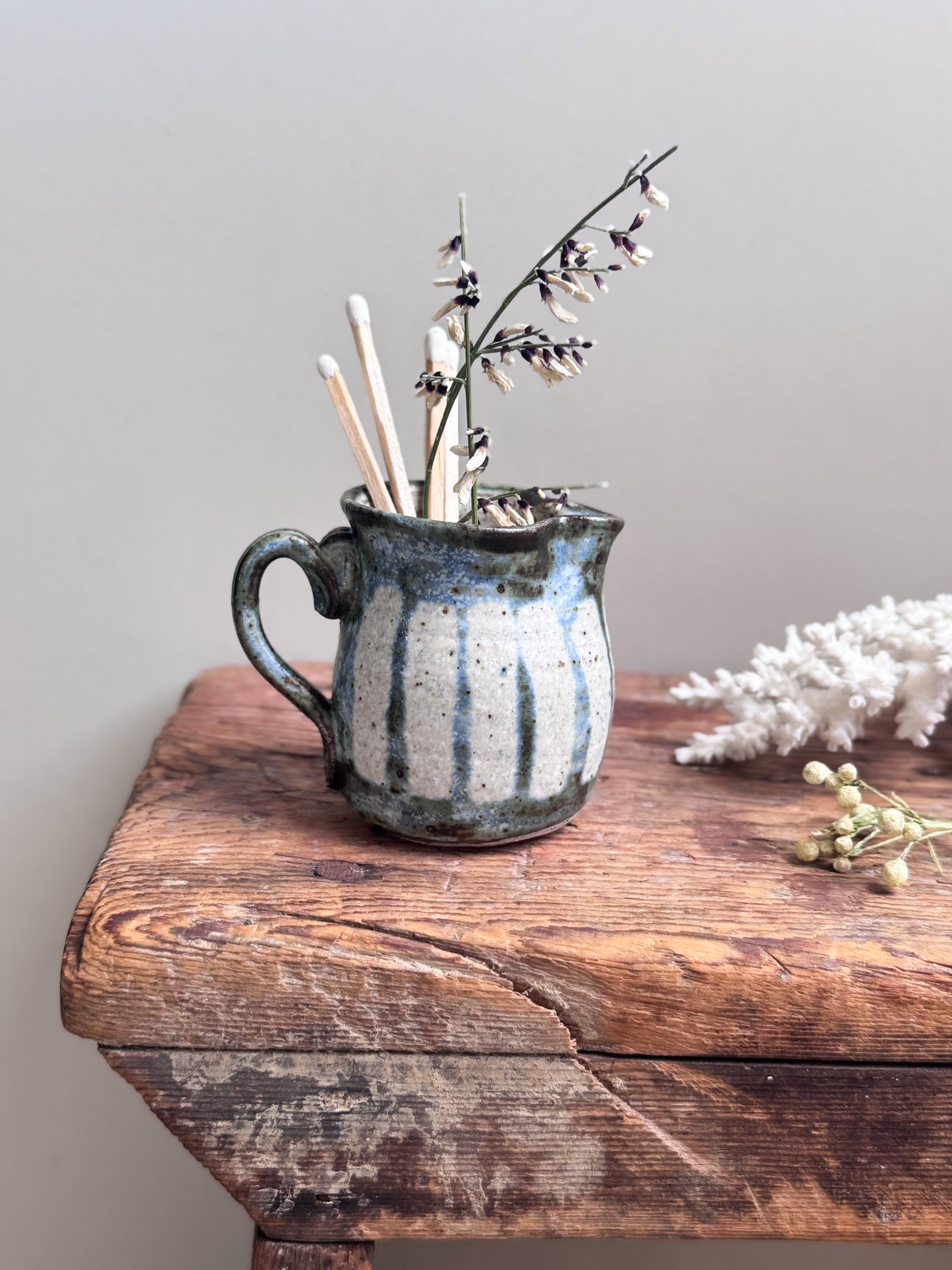Vintage Speckled Stripes Studio Pottery Miniature Creamer by Pauline Patterson, Black Mountain Pottery Wales