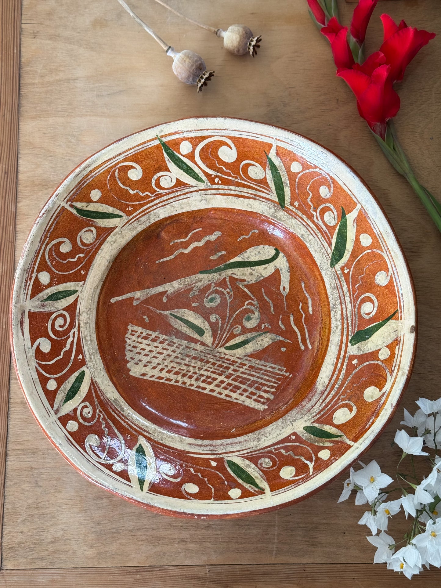 Vintage Mexican Studio Pottery Slipware Serving Bowl