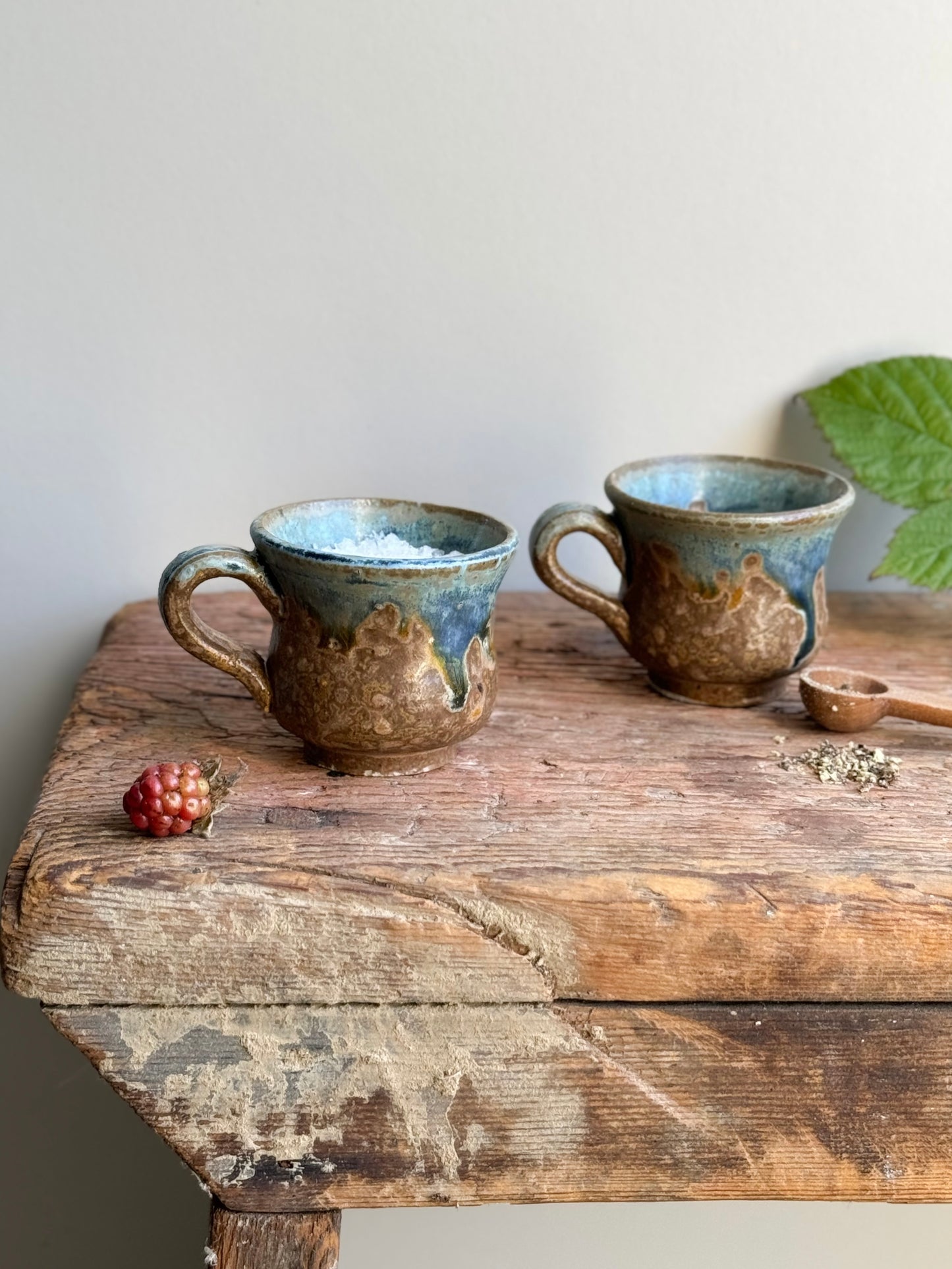 Pair of Miniature French Studio Pottery Espresso Cups • Pinch Pots