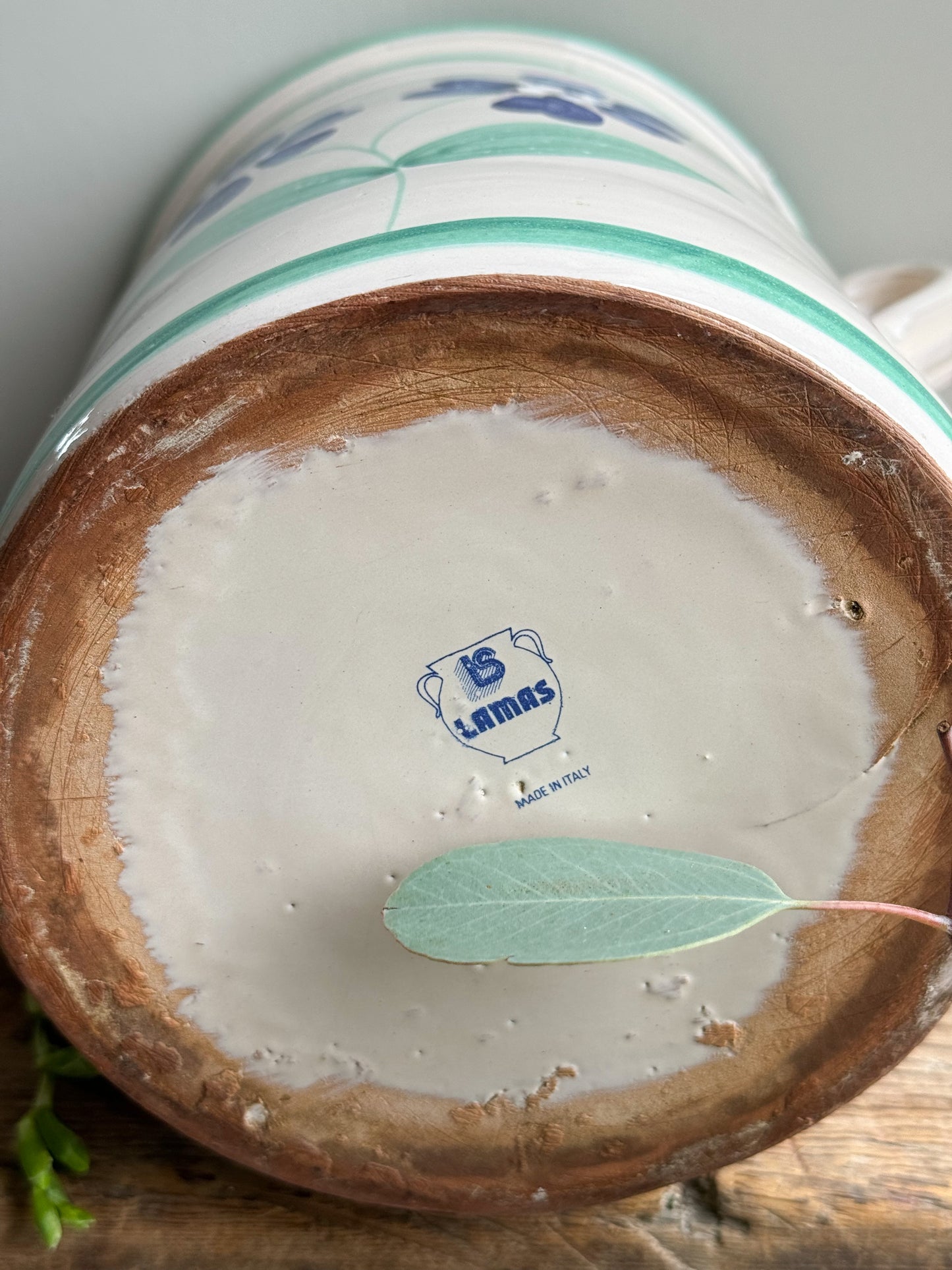 Vintage Italian Large Studio Pottery Floral Handled Pot by Lamas