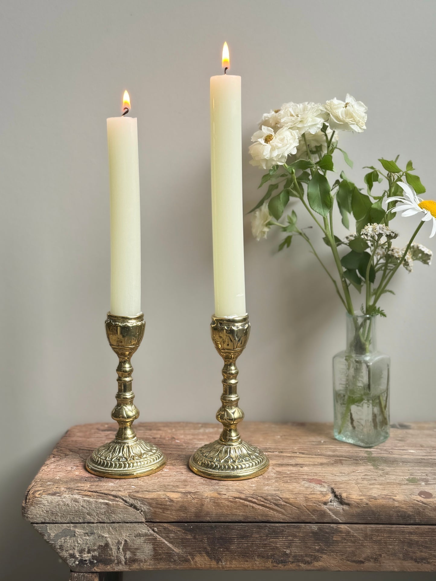 Pair of Antique Handmade Solid Brass Candlesticks