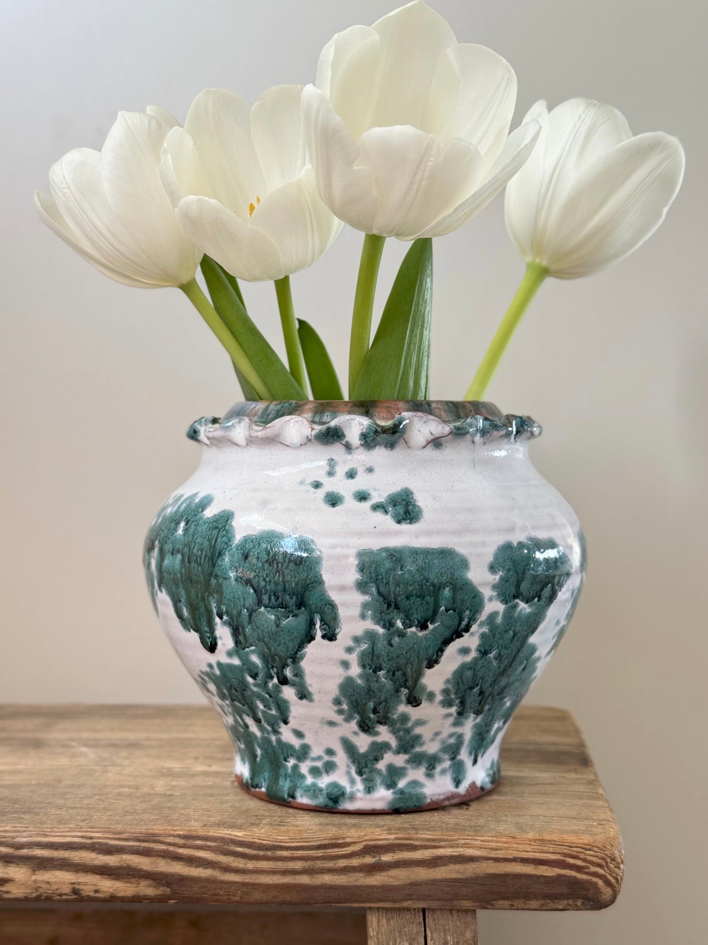 Studio Pottery Drip Glaze Scalloped Pot