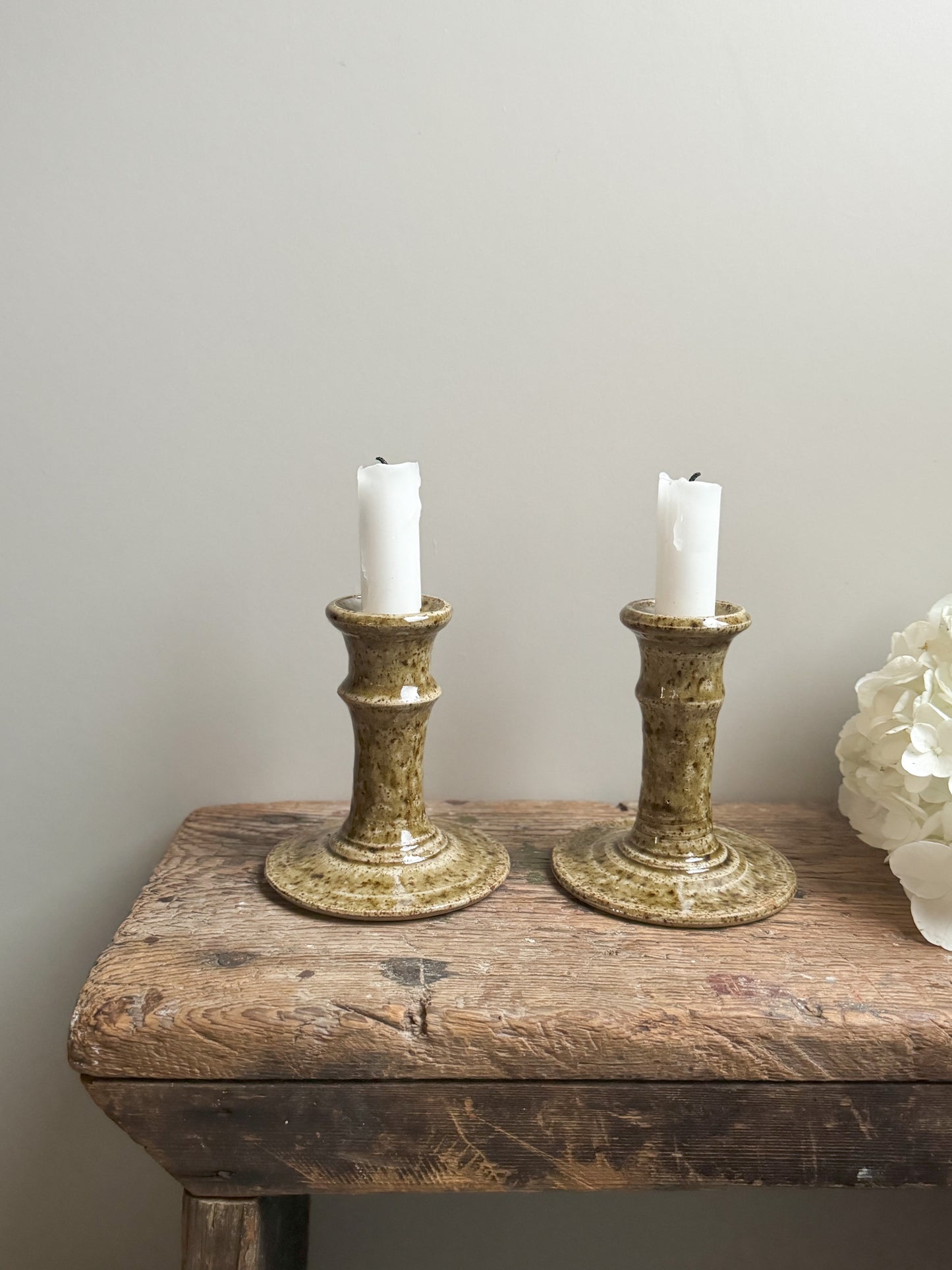 Studio Pottery Speckled Candlestick Pair