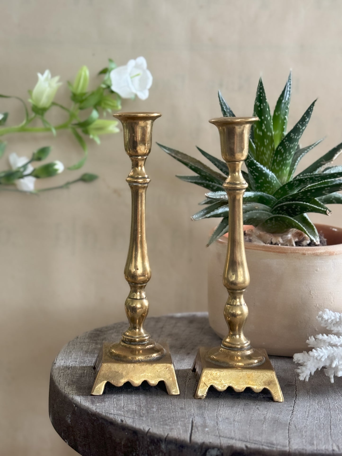 Vintage Solid Brass Scalloped Candlestick Holders