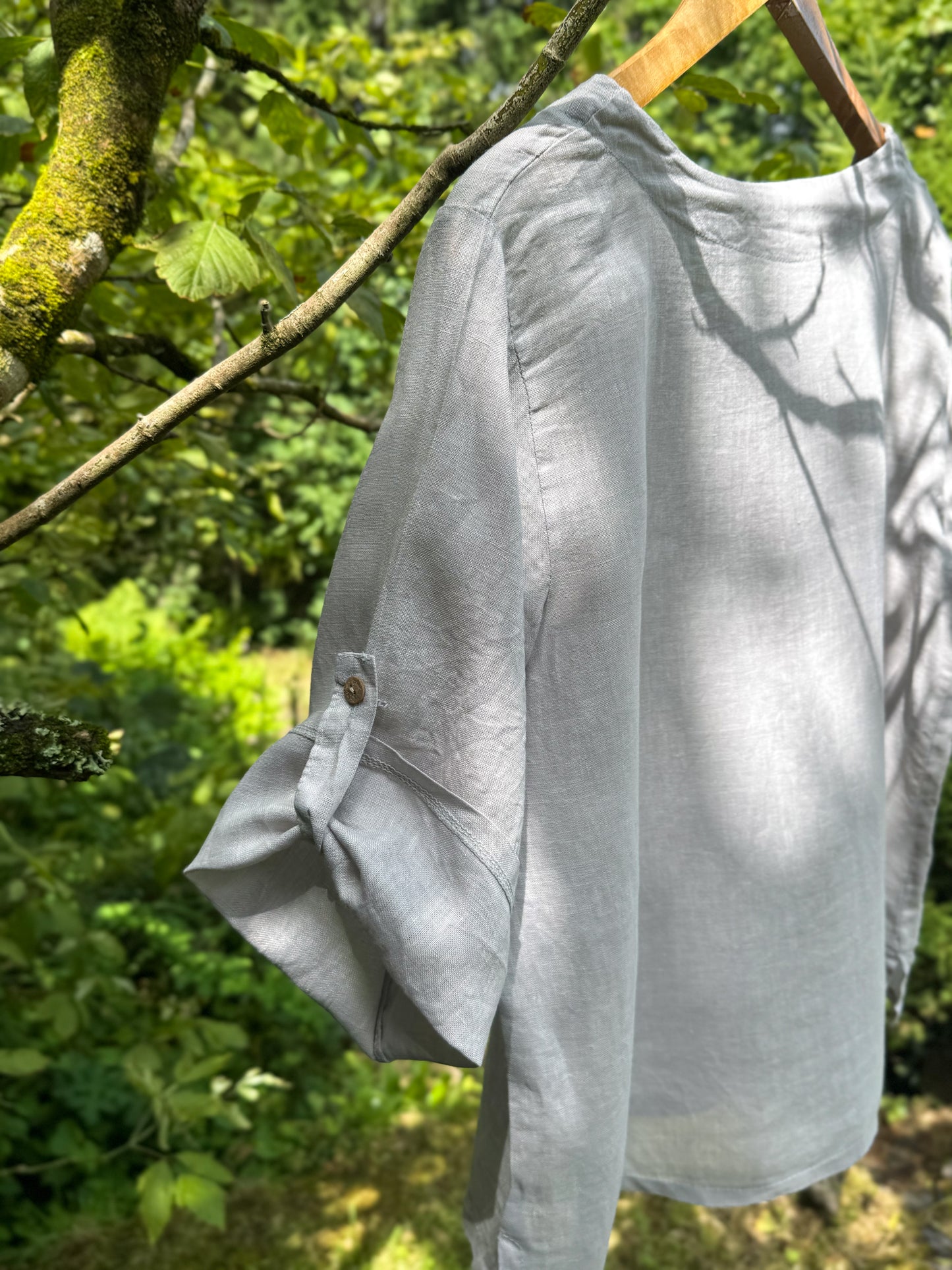 Colorie Paris 100% Linen Button-Up Top, Soft Grey, Size M-L