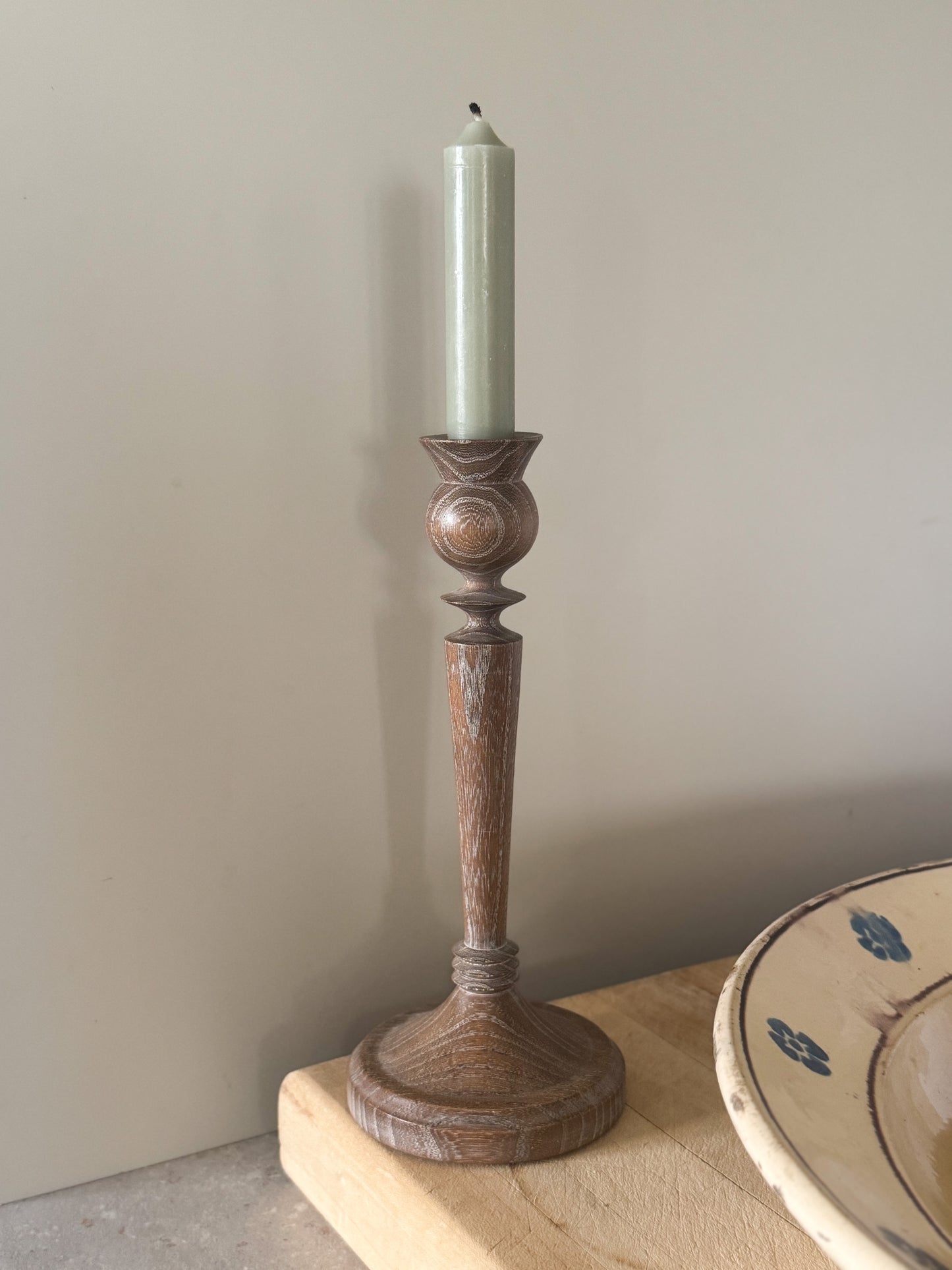 Vintage Hand-Turned Wooden Candlestick Holder
