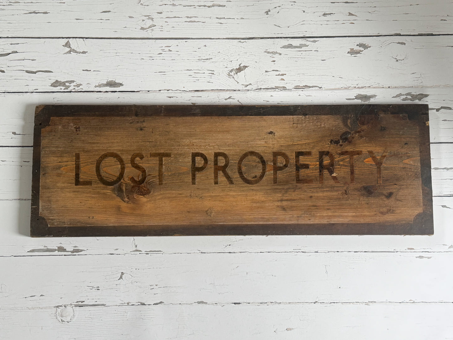 Vintage Large Handmade Wooden ‘Lost Property’ Sign from Railway Station or Public Building