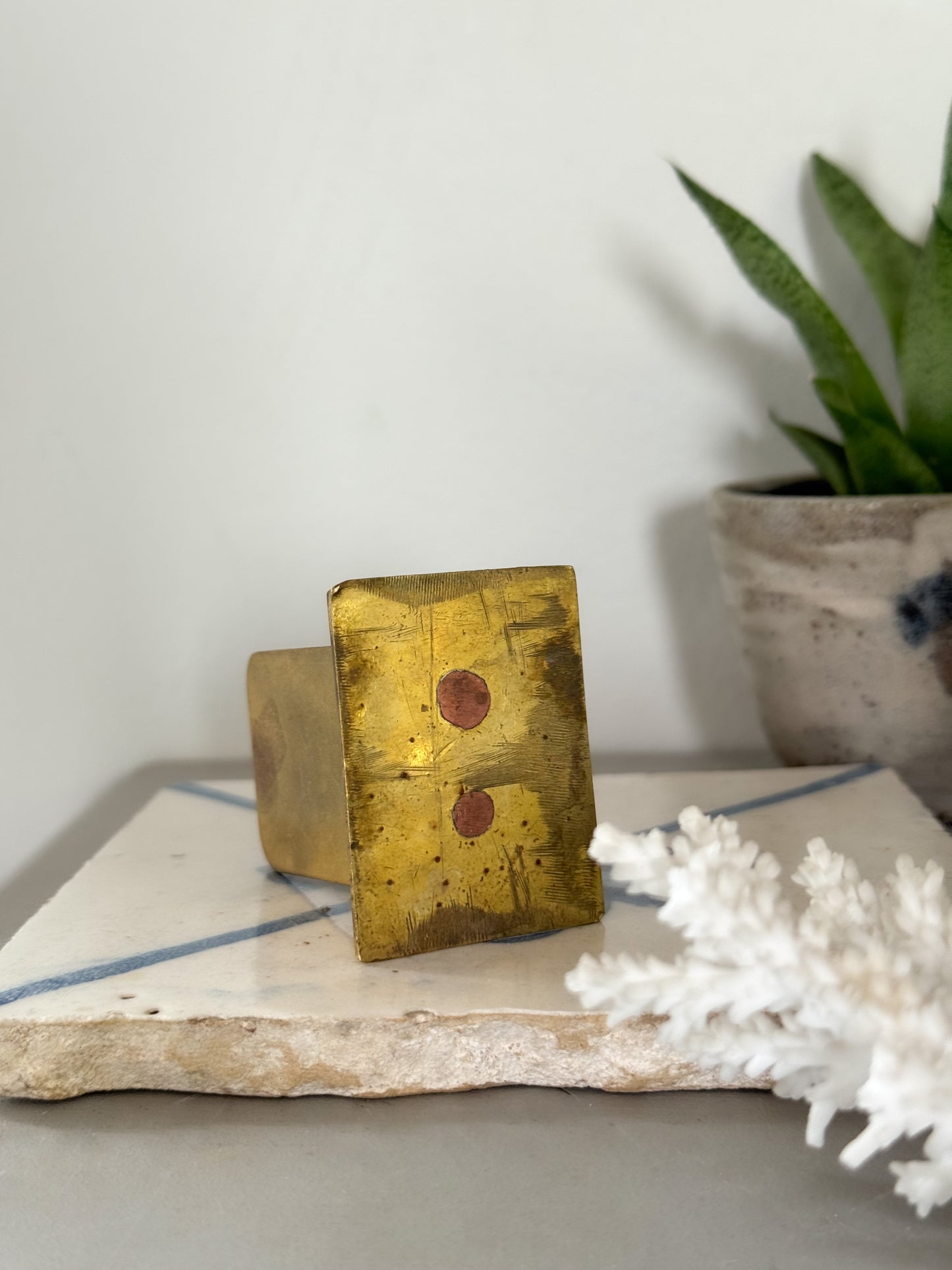 Antique Handmade Solid Brass Match Box Holder