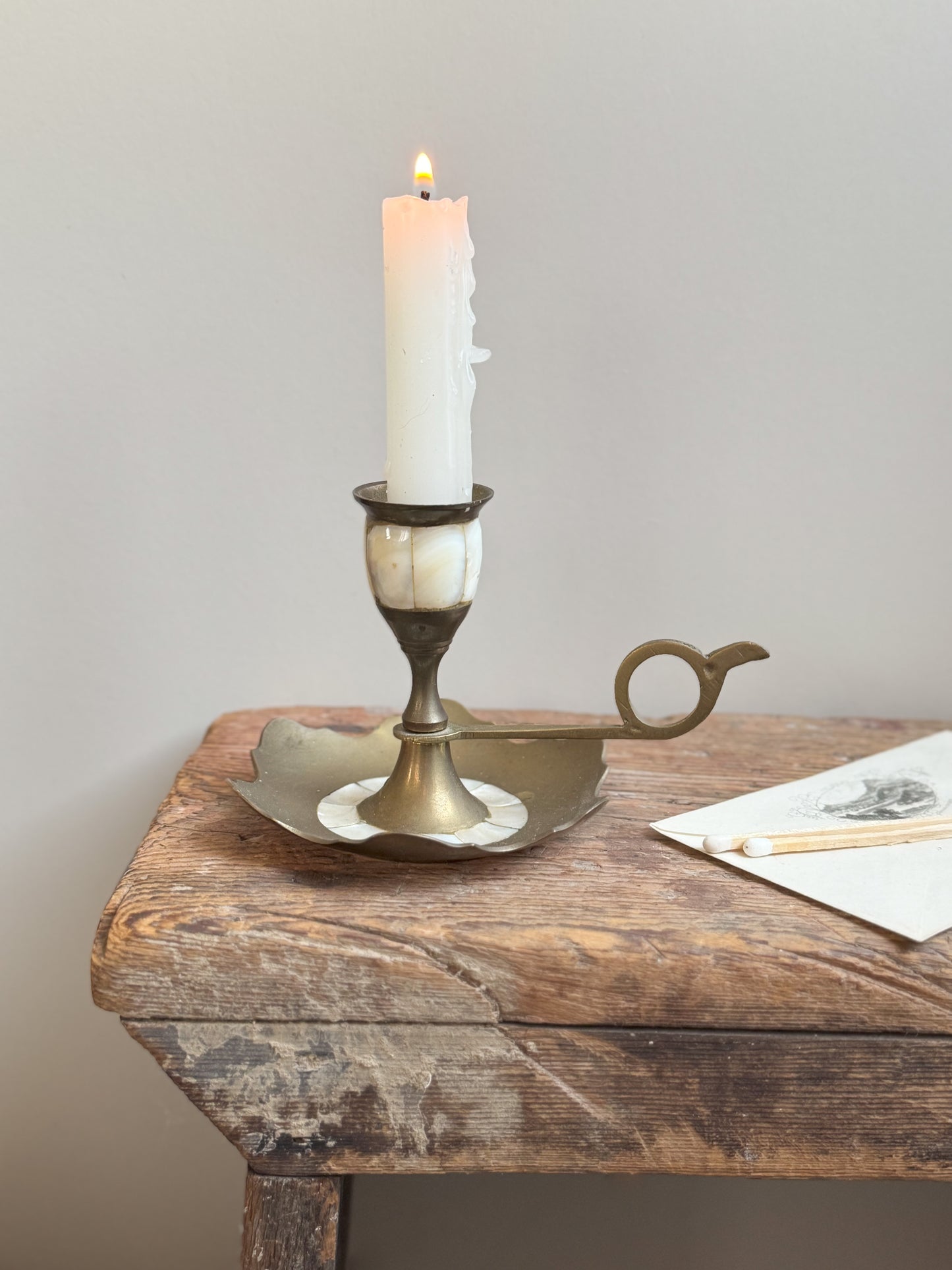 Vintage Brass & Mother of Pearl Chamberstick