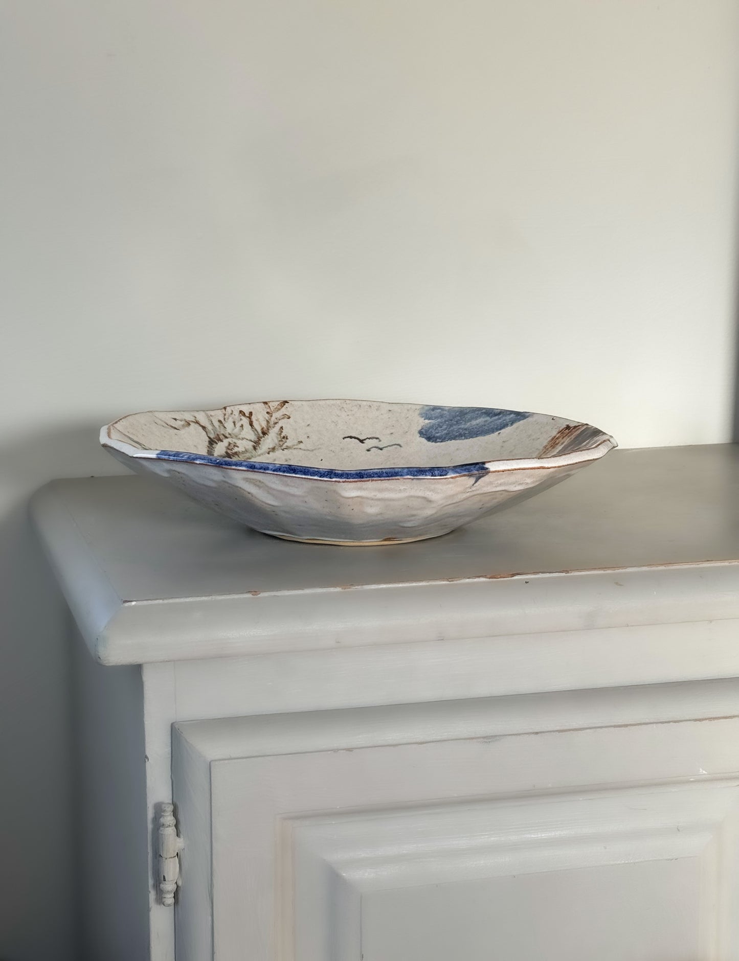 Large Unique Vintage Studio Pottery Bowl • Abstract Landscape Design