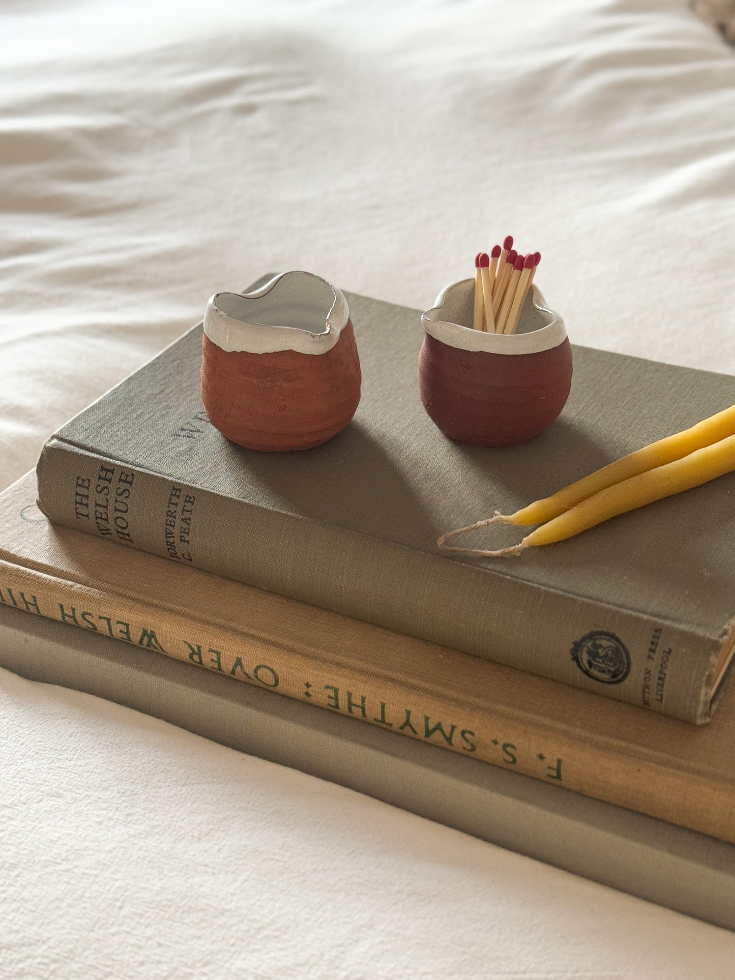 Vintage Studio Pottery Terracotta Slipware Creamers / Match Pots