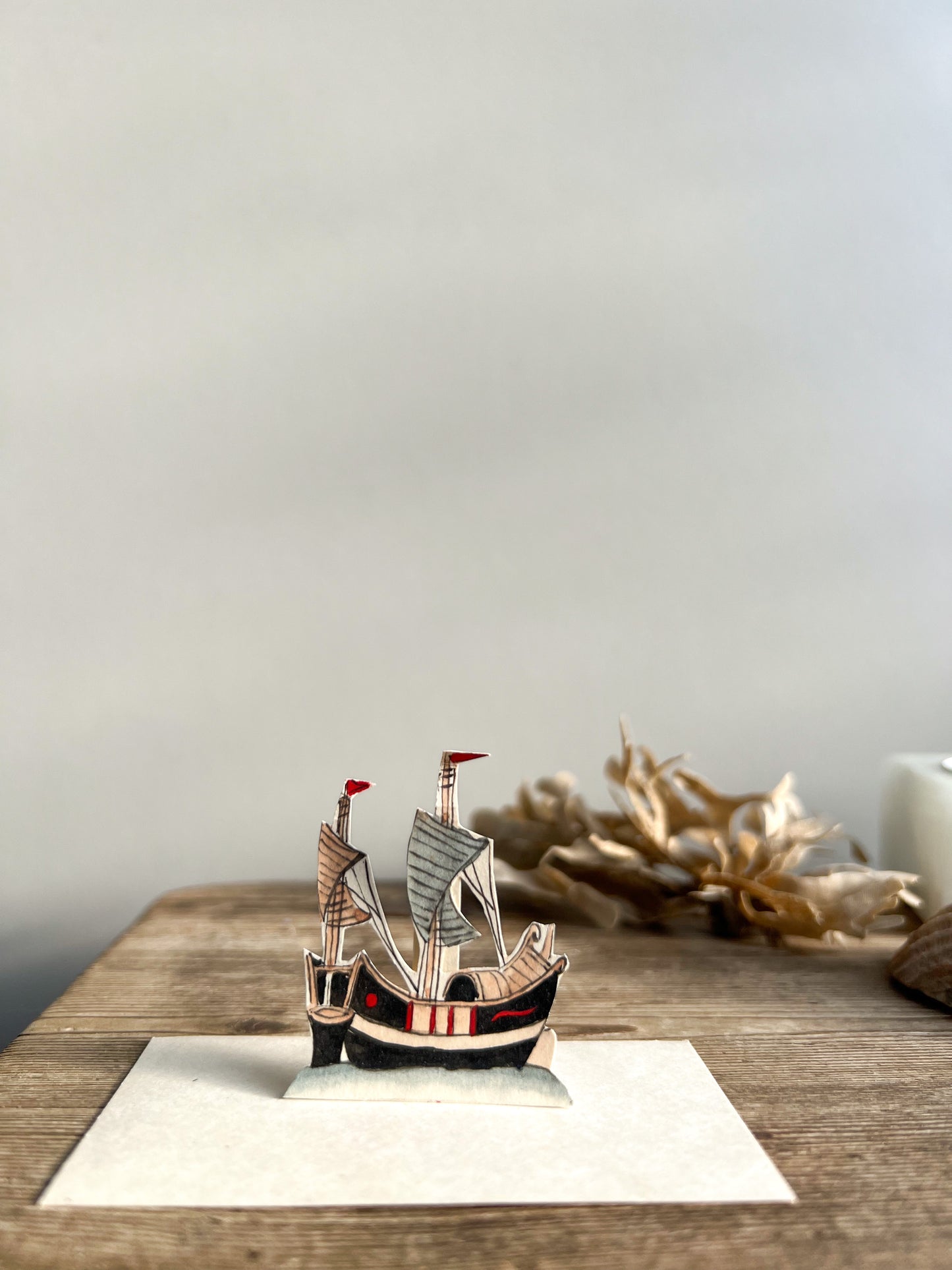 Vintage 1940s Hand-Painted Watercolour Miniature Paper Ships