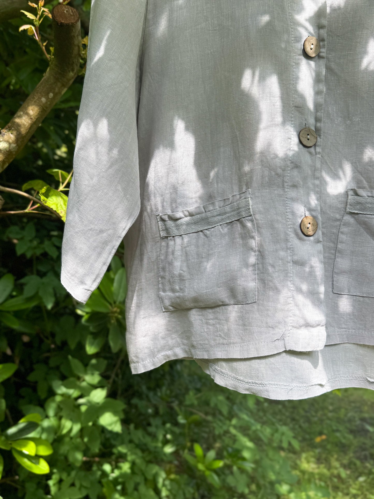 Colorie Paris 100% Linen Button-Up Top, Soft Grey, Size M-L