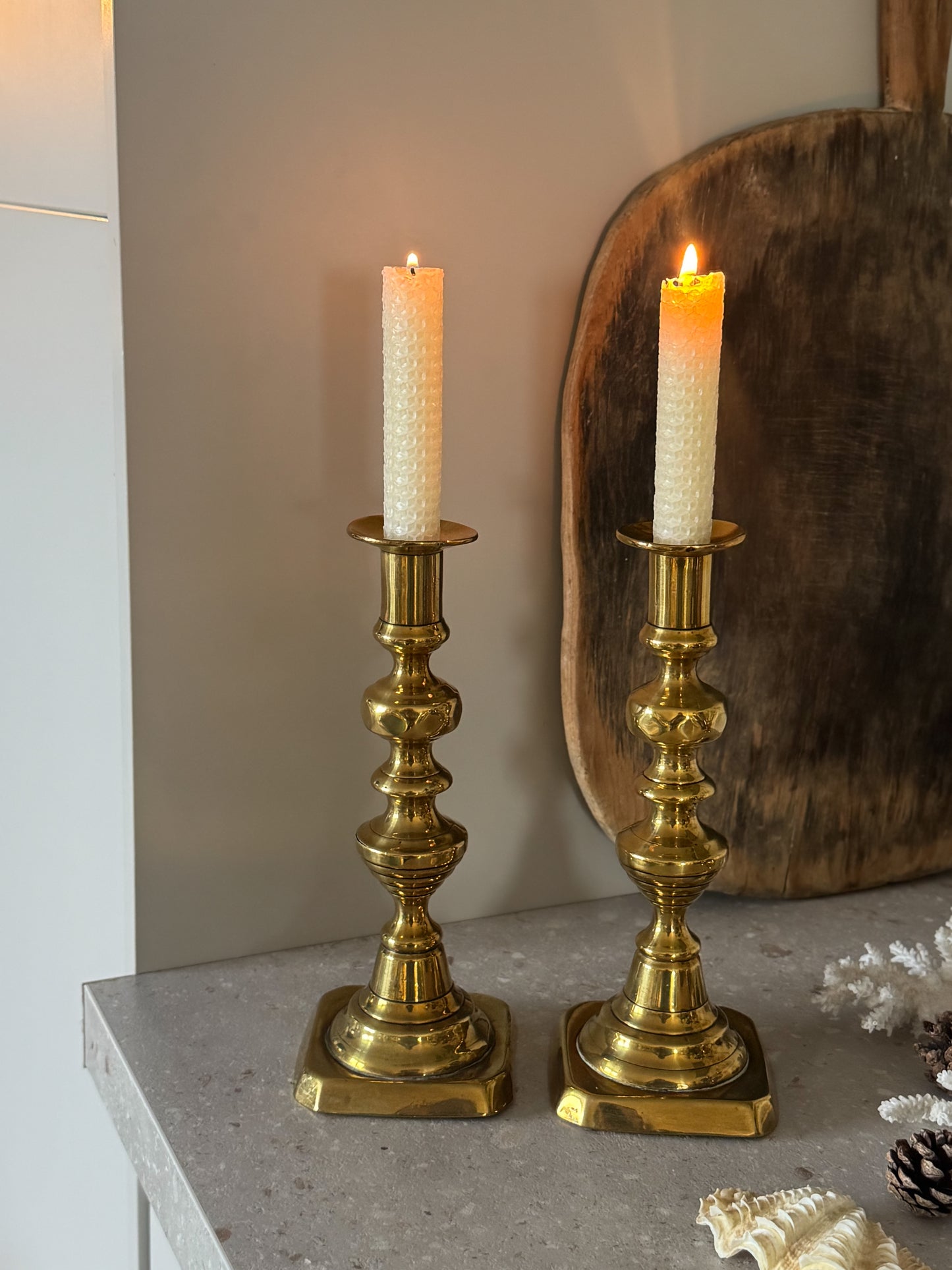 Pair of Antique Victorian Solid Brass Candlesticks