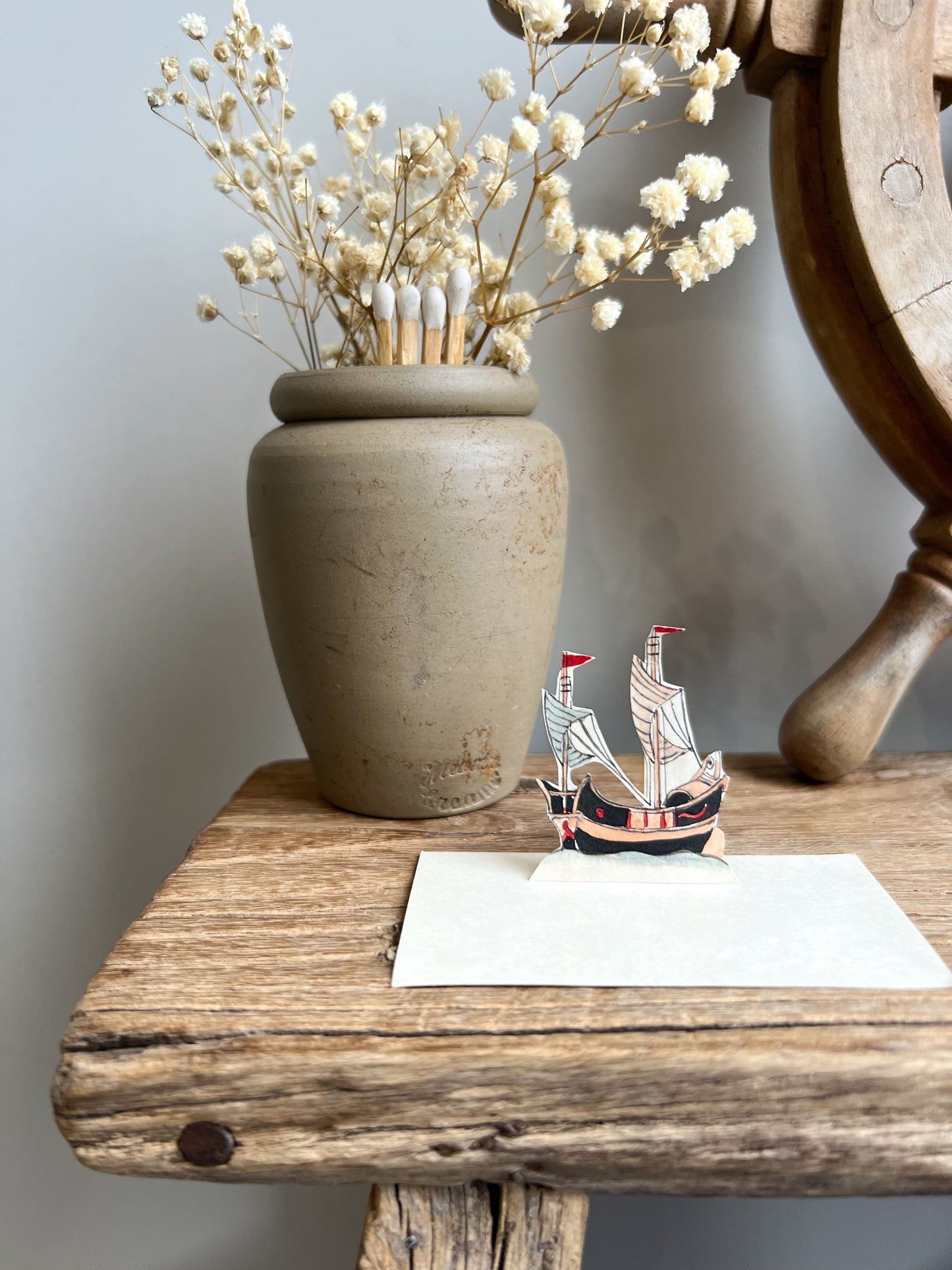 Vintage 1940s Hand-Painted Watercolour Miniature Paper Ships