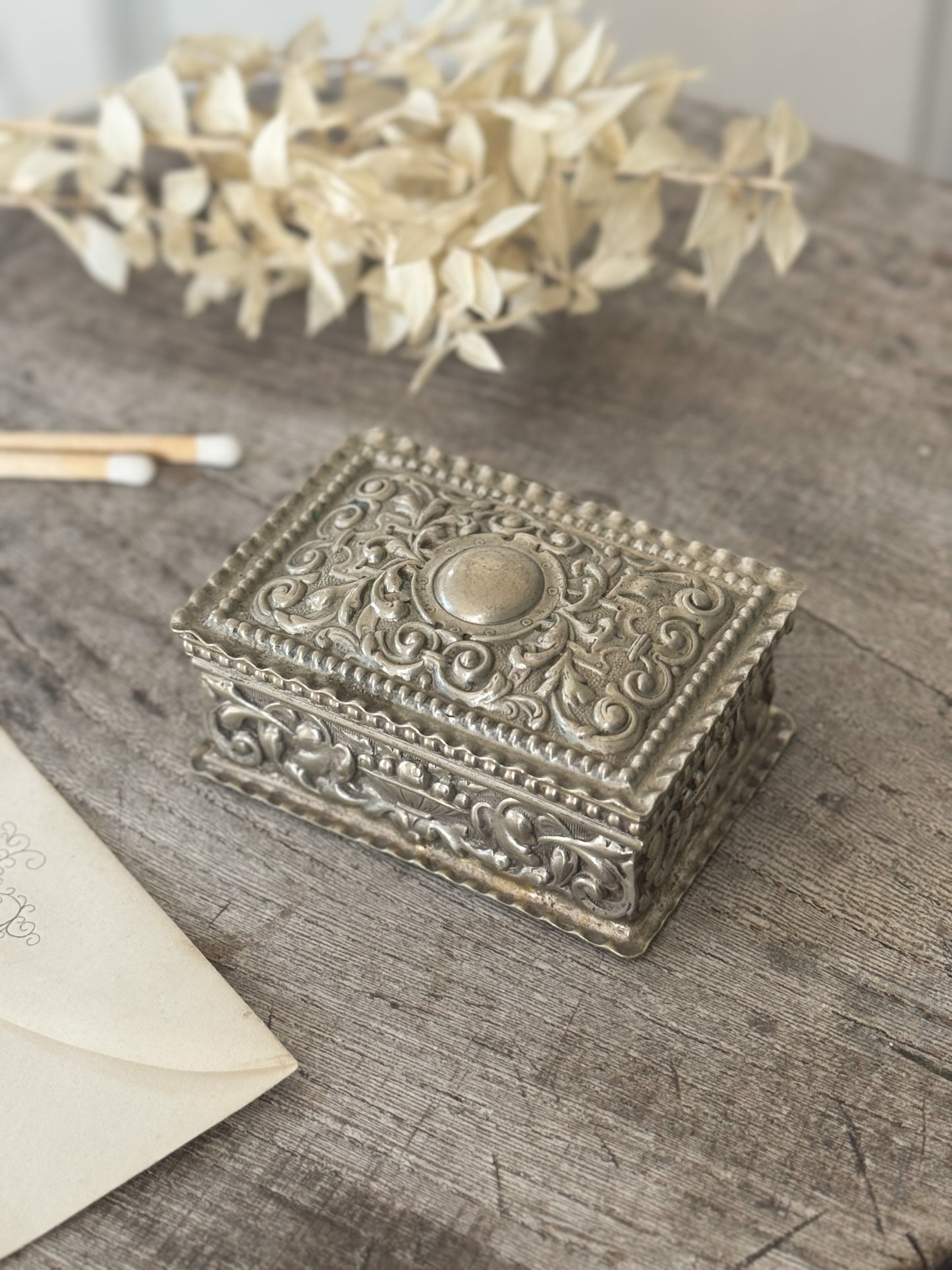 Vintage Silver Plated Embossed Match Box | Jewellery Box