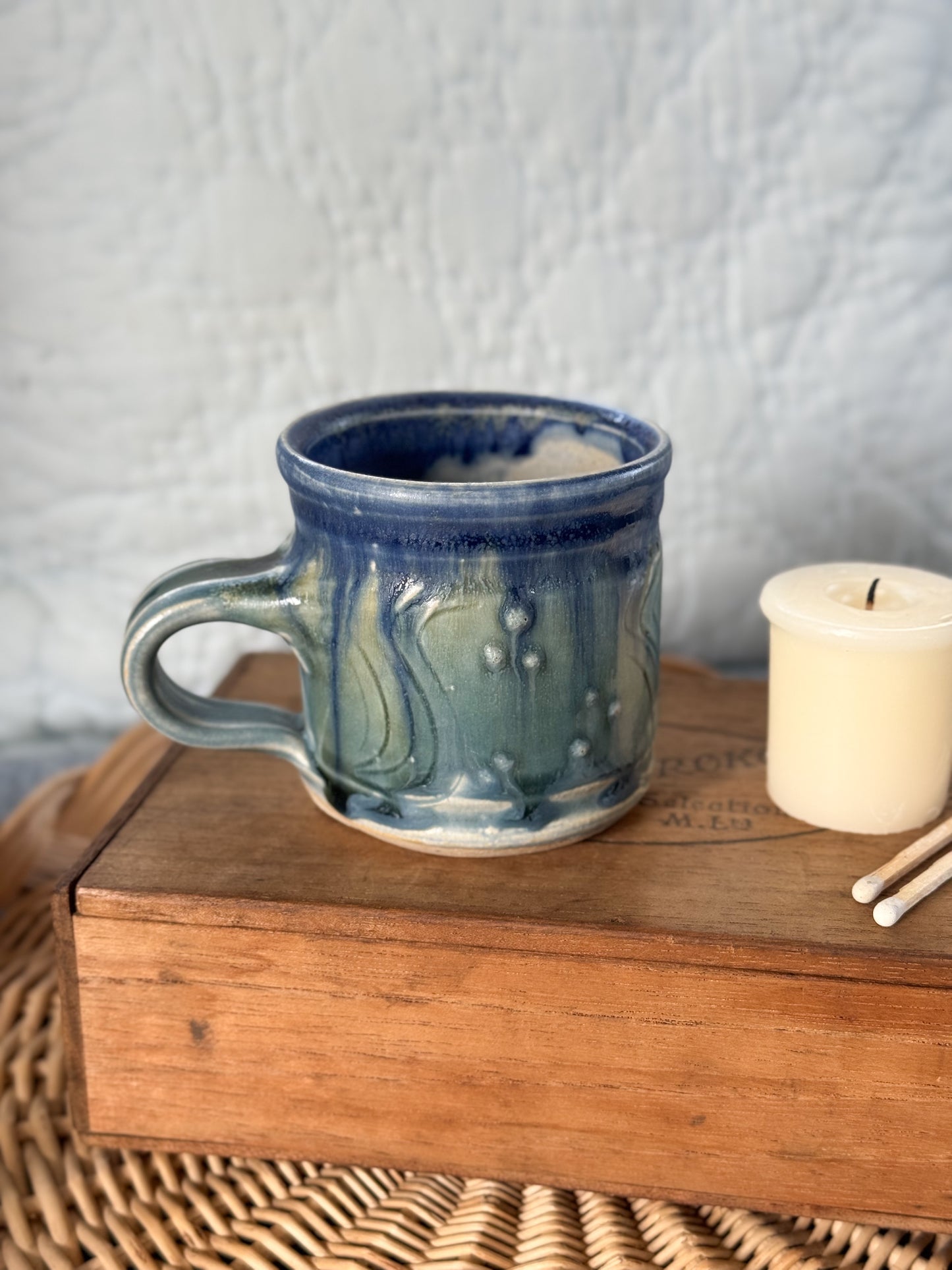 Vintage Studio Pottery Mug – Blue & Green Glaze