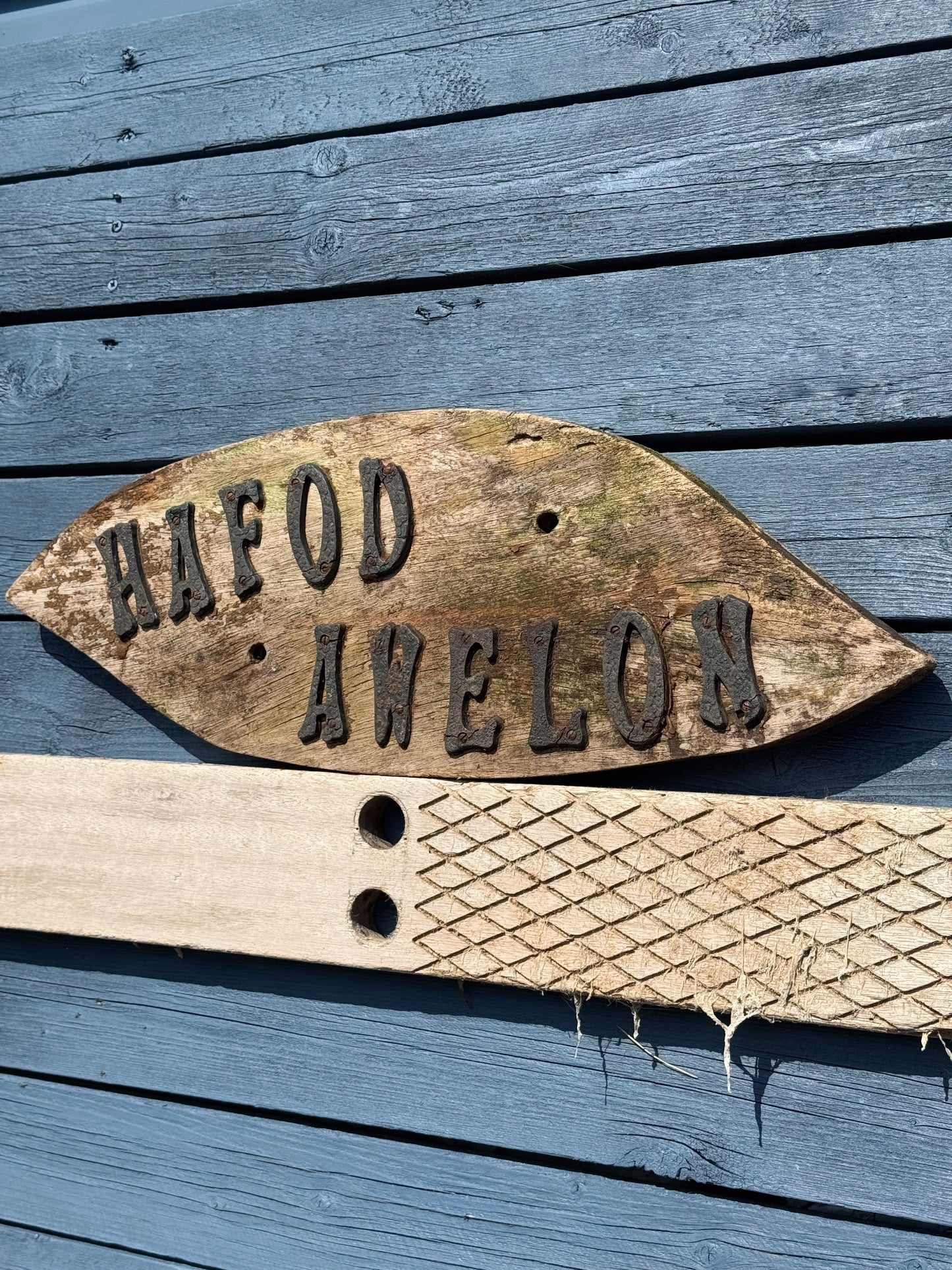 Vintage Welsh Wooden Sign - “Hafod Awelon” (Summer Breeze Cottage)