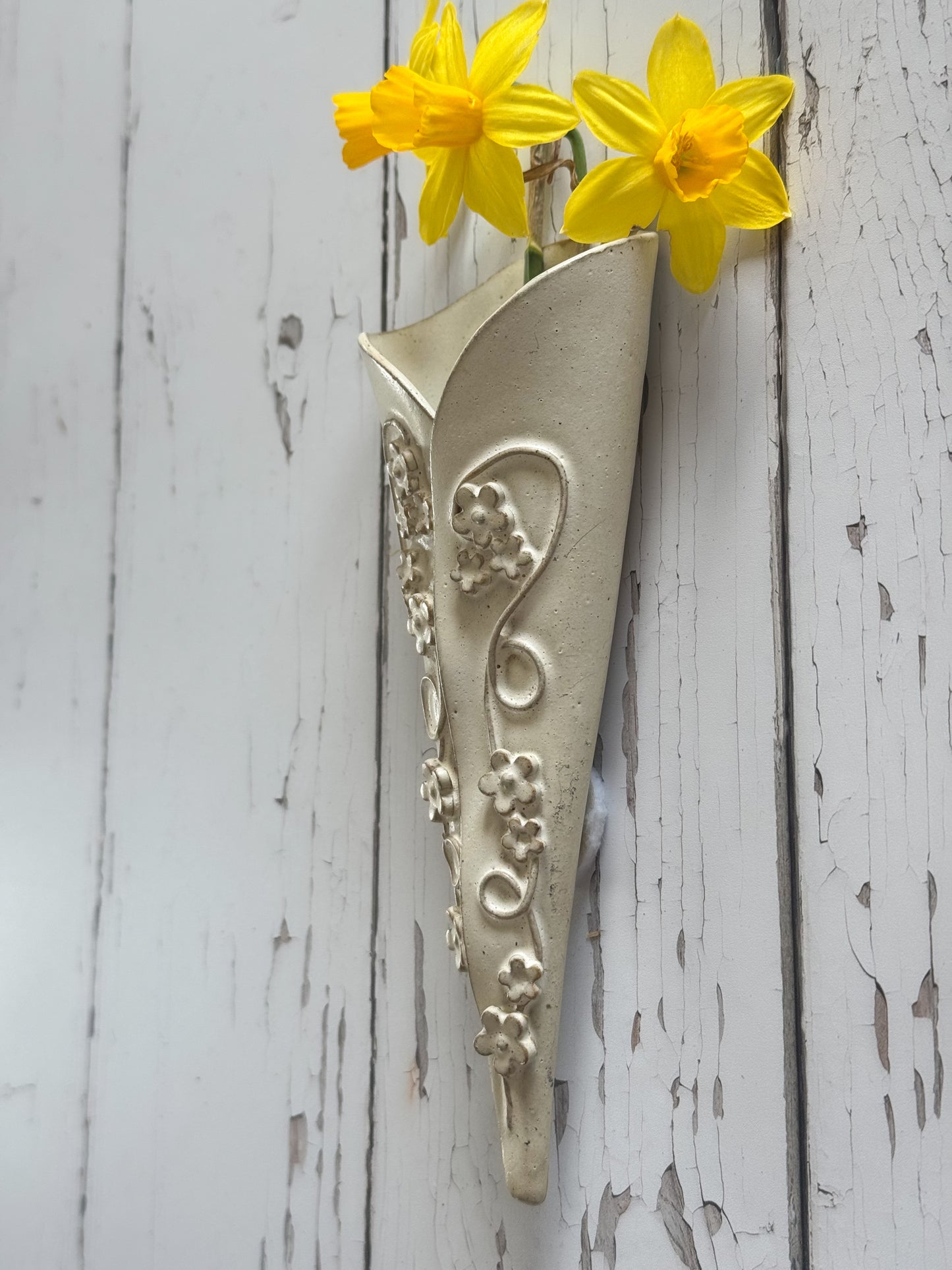 Vintage Handmade Studio Pottery Floral Wall Pocket Vase