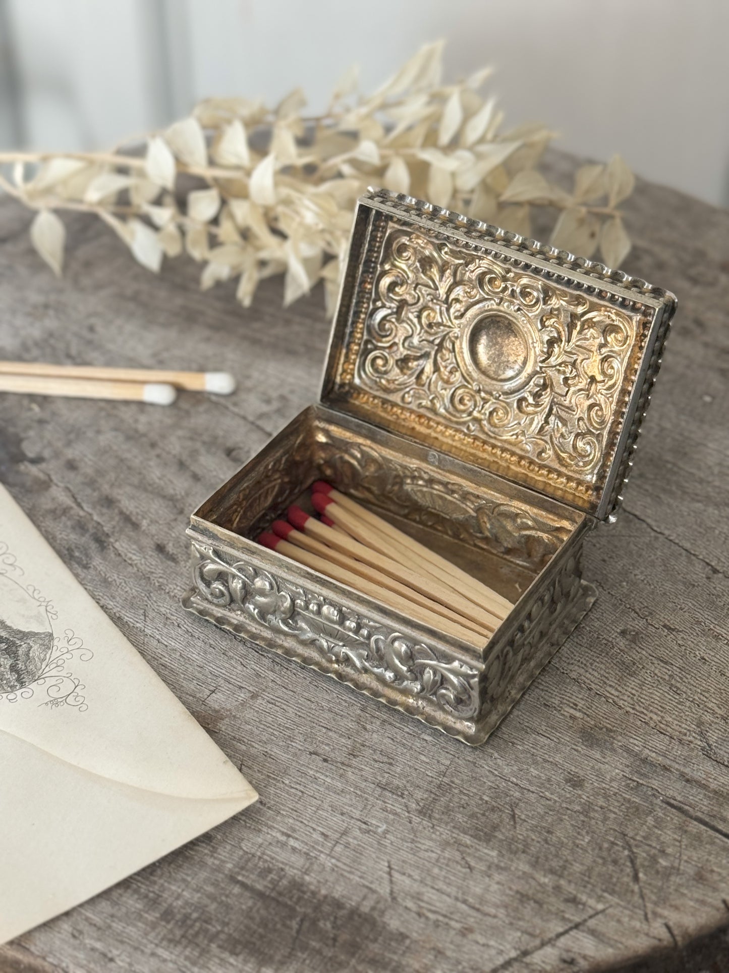 Vintage Silver Plated Embossed Match Box | Jewellery Box