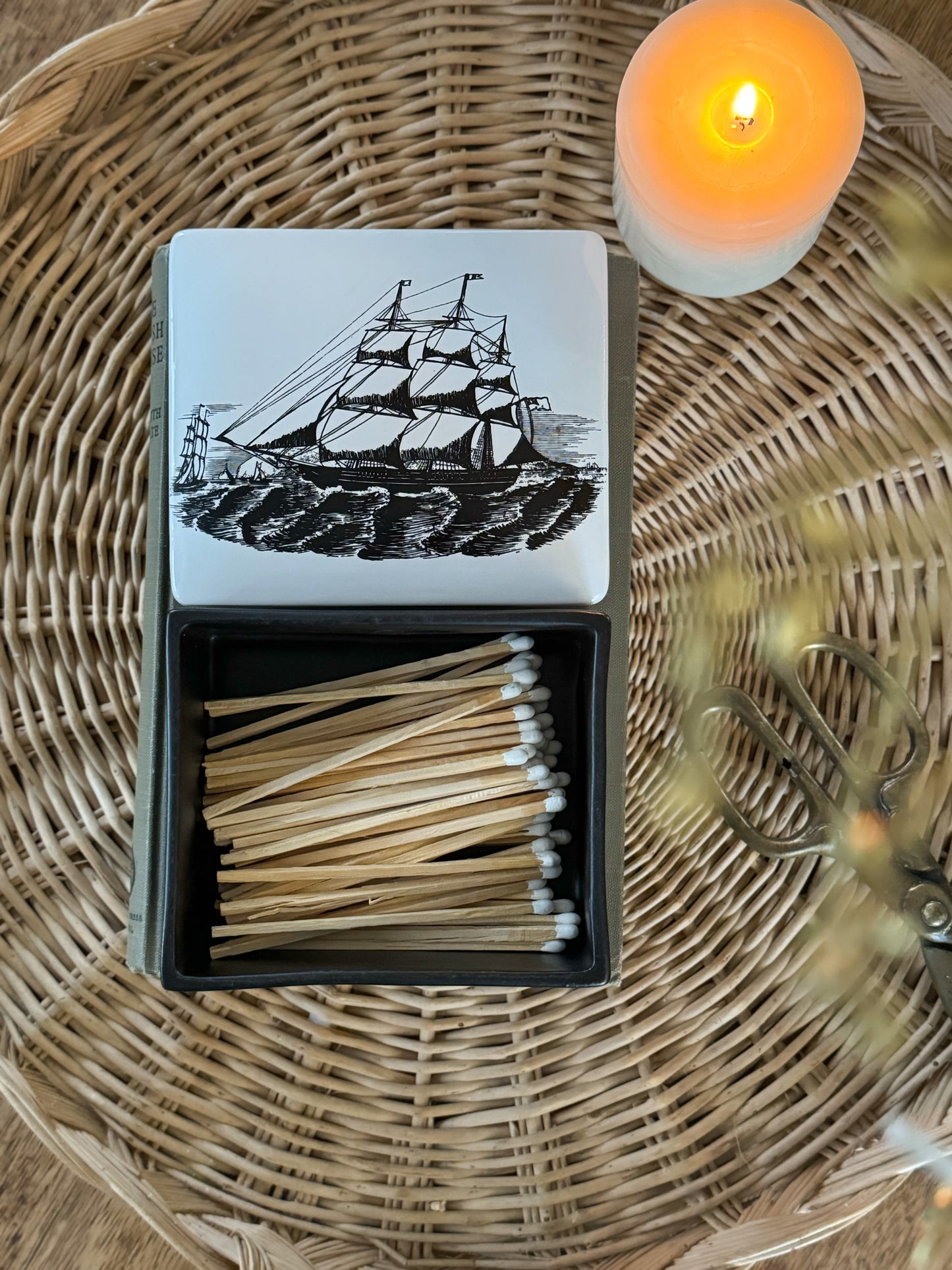 Vintage Midcentury Portmeirion Sailing Ships Ceramic Trinket Box