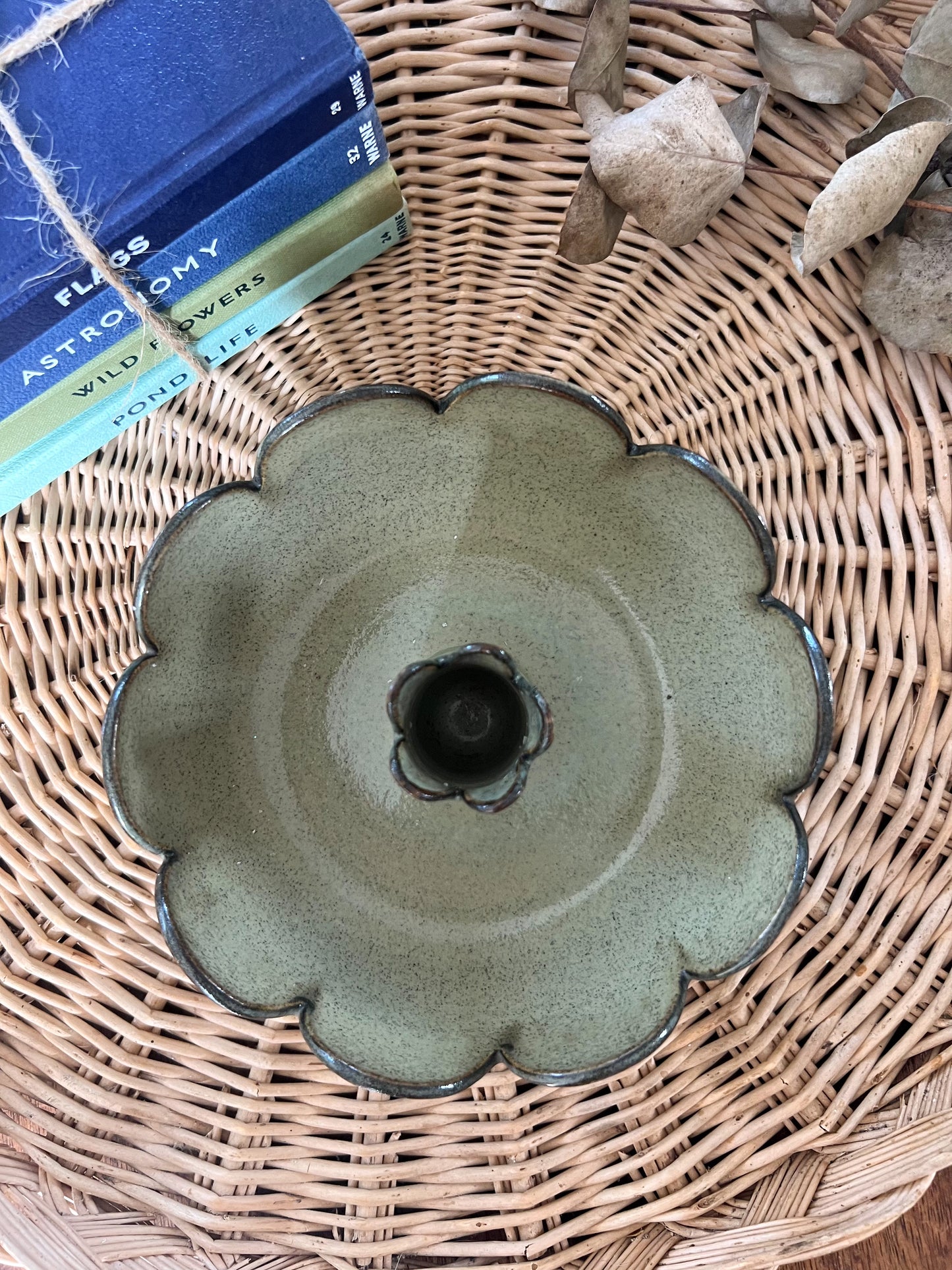Jersey Pottery Green Scalloped Ceramic Candle-Holder