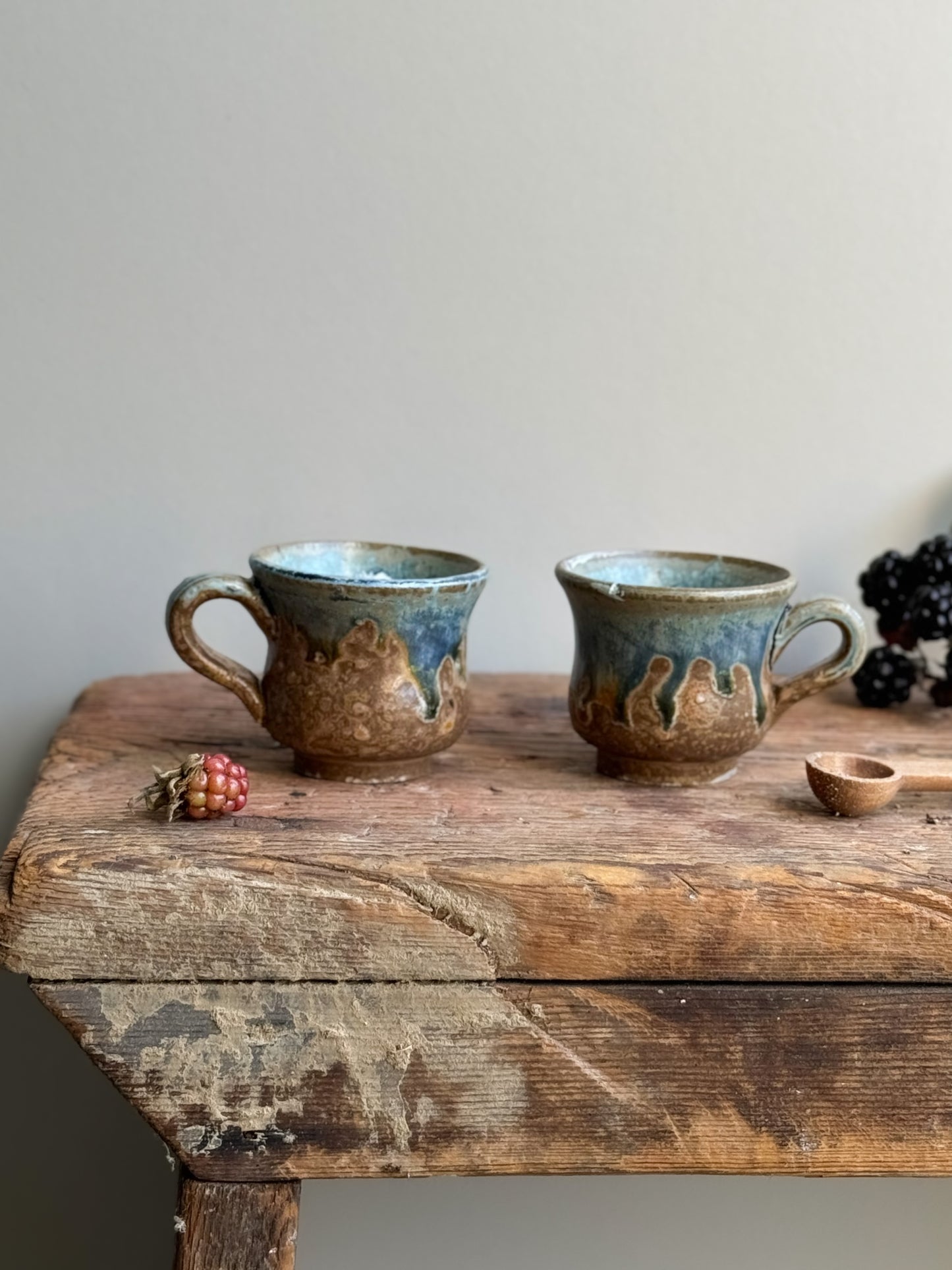 Pair of Miniature French Studio Pottery Espresso Cups • Pinch Pots
