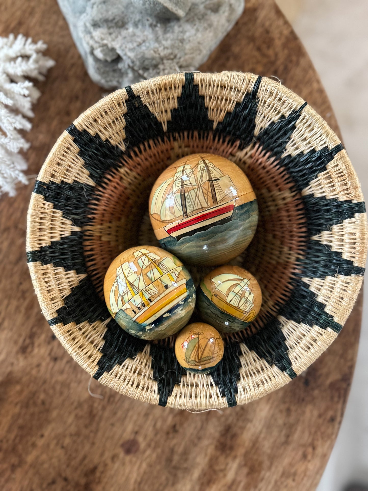 Vintage Handmade Wooden Nesting Ships | Set of 4