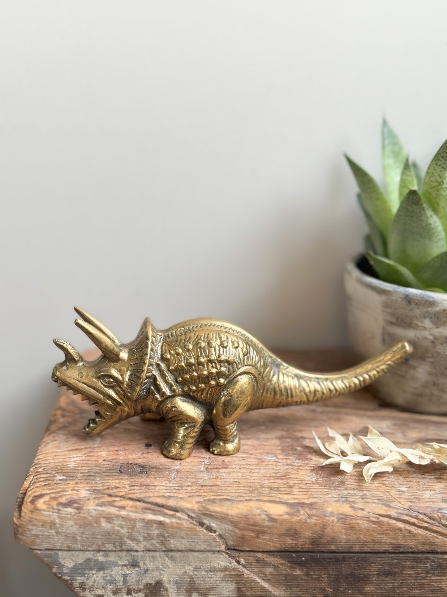 Rare Midcentury Solid Brass Dinosaur | Triceratops