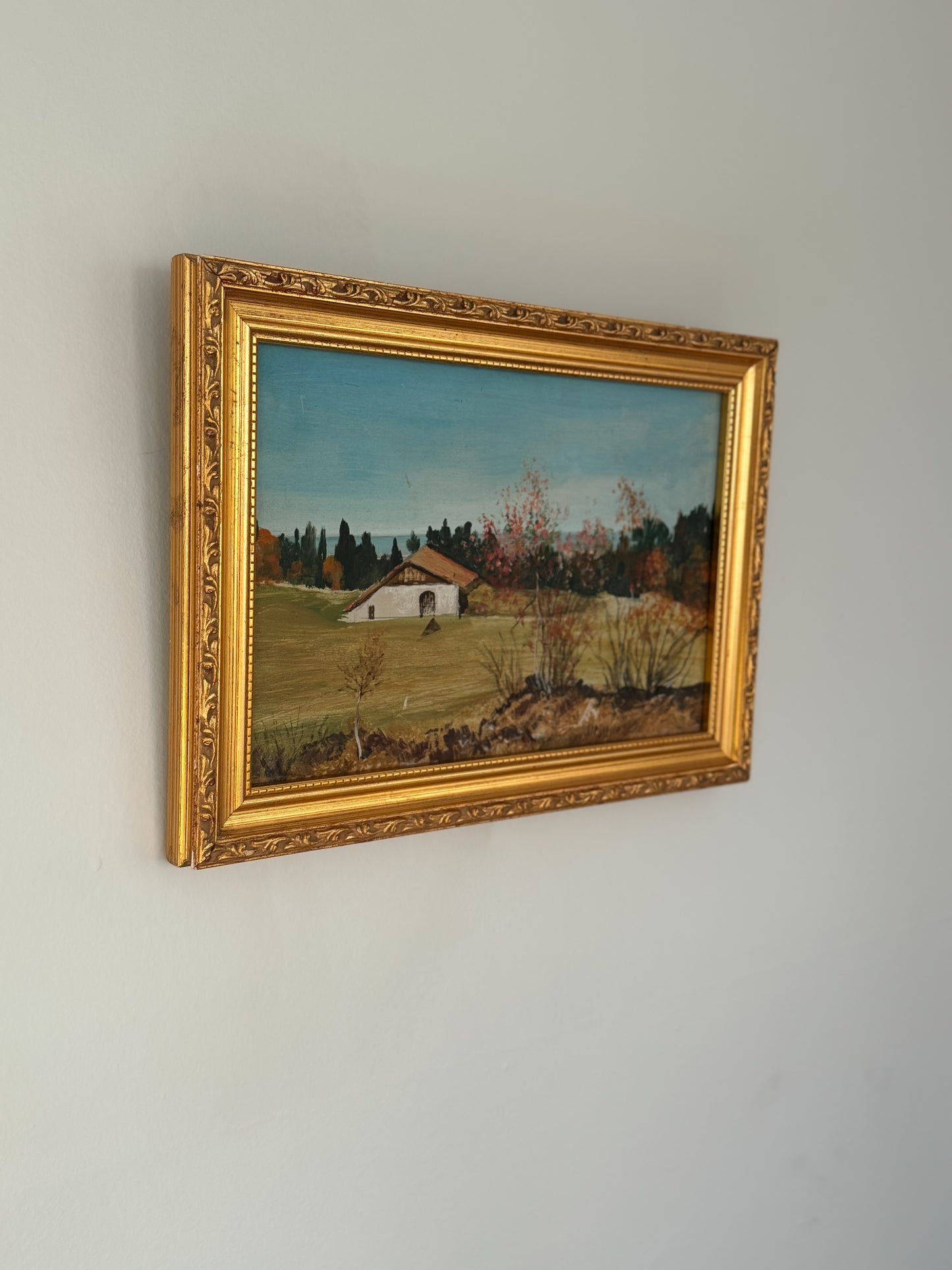 Vintage Framed Original Oil on Board Scandinavian Rural Landscape